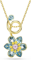 Swarovski Idyllia Pendant, Mixed cuts, Flower, Blue, Gold-Tone Finish