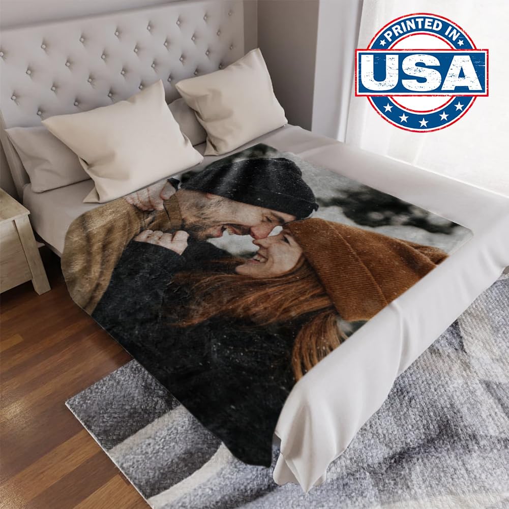 DayOfShe Ships Next Day, Personalized Photo Blankets for Girlfriend Gifts Mom Gifts, Custom Wife Blankets with Picture Flannel Throw Blanket for Boyfriend Couples Gifts