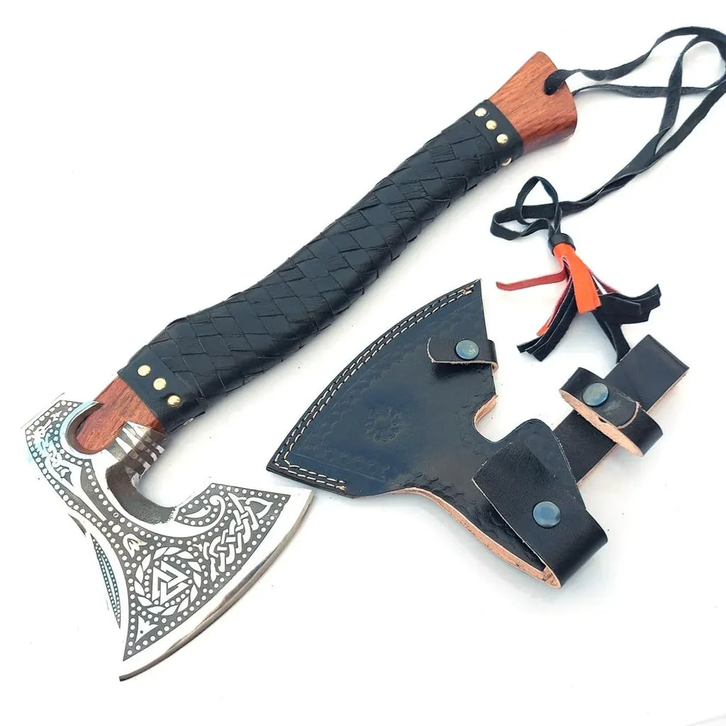 Poshland AX-7001 Custom Gift Forged Carbon Steel Viking Axe with Rose Wood Shaft, Double Edge Axe - Unique Gift Market