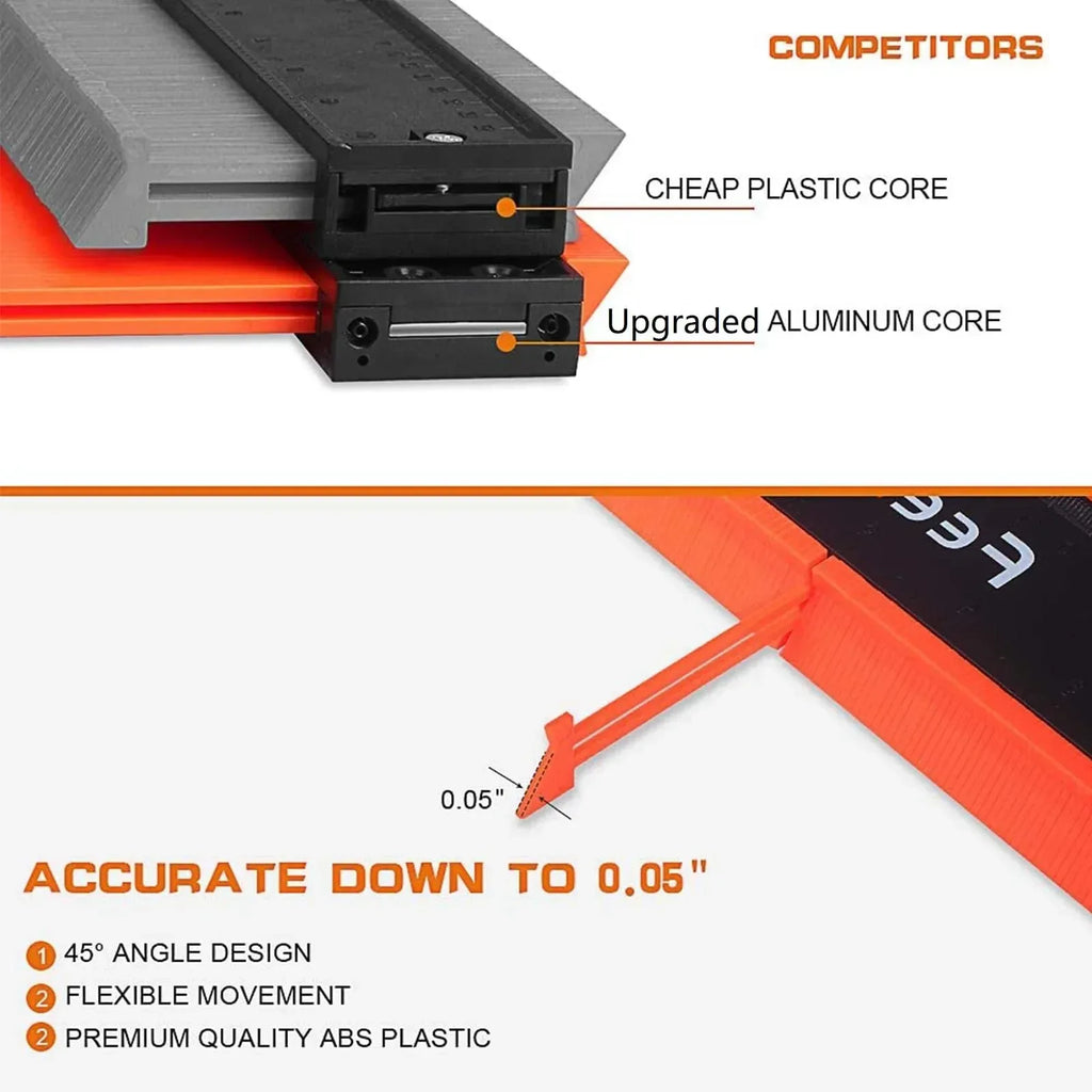 Contour Gauge (12+5 Inch) with Lock, Super Contour Duplicator Gauge Shape and Outline Tool for Woodworking Birthday Gifts for Men Dad Husband Him Tools for Men Construction Ruler Outline Angle Tool - Unique Gift Market