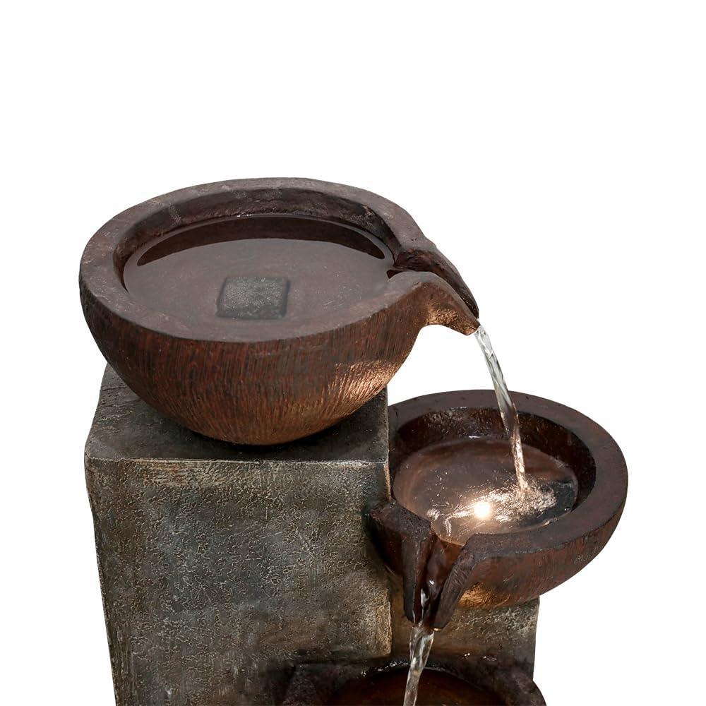 Naturefalls 40" Tall Outdoor Water Fountain and Waterfalls - Large Garden Fountain with LED Lights, 4-Tier Crocks, Indoor and Outdoor Fountains for Garden, Patio, Deck, Porch, Backyard and Home, Gray - Unique Gift Market