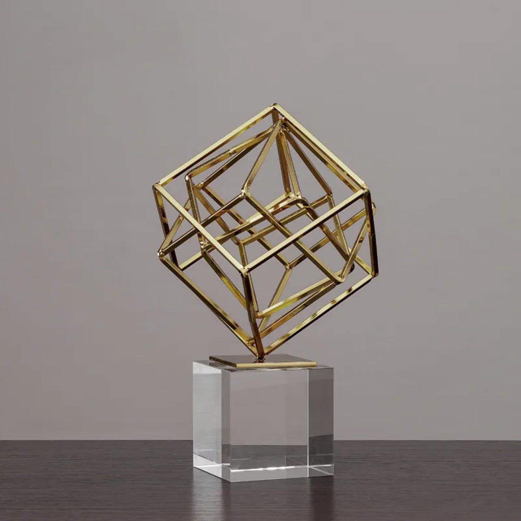 Homary Modern Abstract Art Decoration Metal Globe Ornament Sculpture Decor with Rectangle Stand Black & Gold