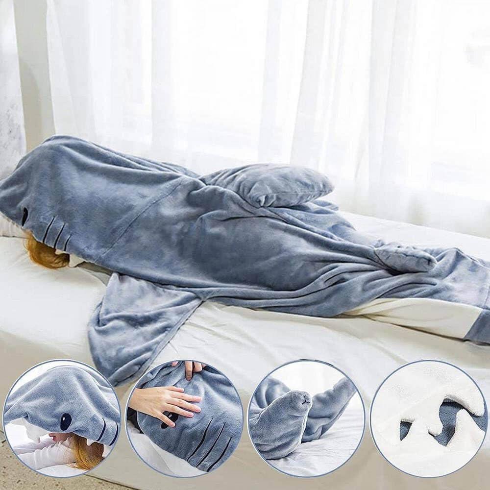 Shark Blanket Hoodie Onesie for Adult & Kid, Wearable Shark Sleeping Bag, Soft Cozy Onesie Costume - Unique Gift Market