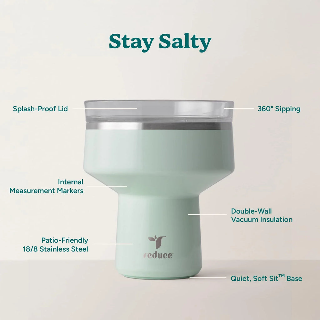 REDUCE Saltini 16 oz Cocktail Tumbler - Insulated Margarita Tumbler with Lid - Keeps Drinks Cold for 10 Hours - 360 Sippable Martini Glass Alternative - Shatterproof, Perfect for Parties - Sea Glass - Unique Gift Market