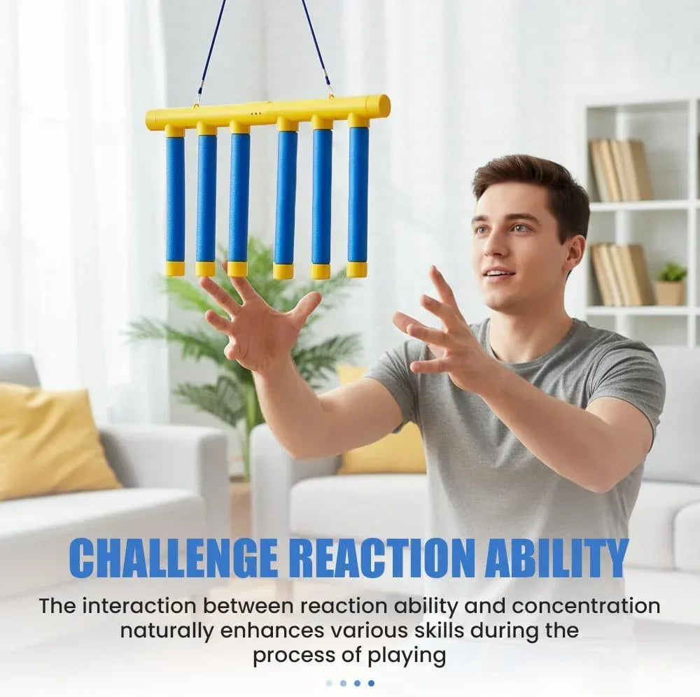 Reflex Drop Sticks Challenge Game, Reaction & Catching Sticks Game for Kids & Adults, 2026 New Hand-Eye Coordination Training Toy, 3 Adjustable Speeds, Family Party & Indoor Outdoor Fun (Yellow) - Unique Gift Market