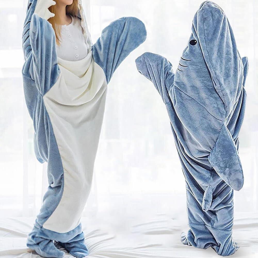 Shark Blanket Hoodie Onesie for Adult & Kid, Wearable Shark Sleeping Bag, Soft Cozy Onesie Costume - Unique Gift Market