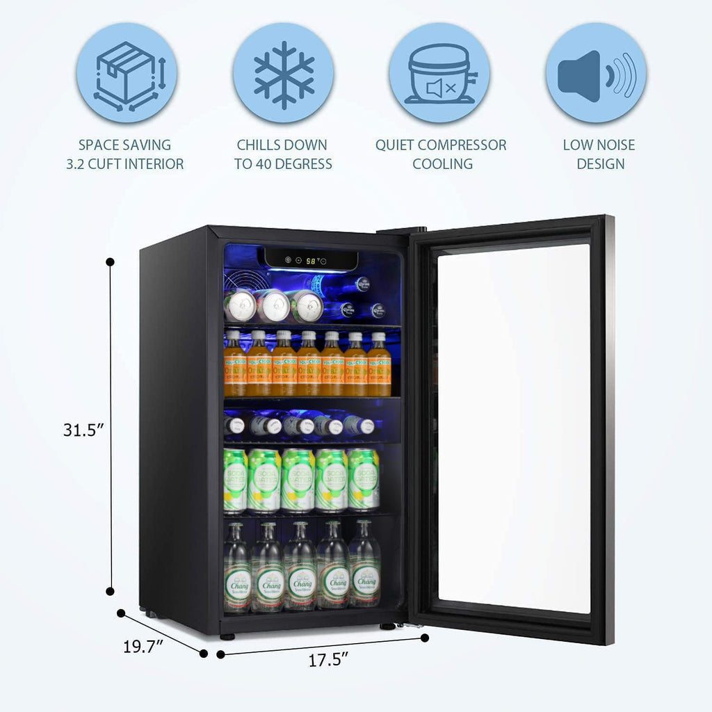 Antarctic Star 18L Beverage Refrigerator Cooler 24Can, Mini Fridge with Quiet Compressor, LED Light,Freestanding Small Fridge with Electronic Temperature Control for Home and Bar(40-61 ℉)
