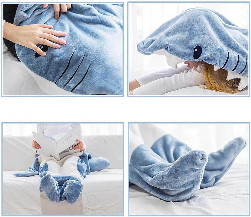 Shark Blanket Hoodie Onesie for Adult & Kid, Wearable Shark Sleeping Bag, Soft Cozy Onesie Costume - Unique Gift Market