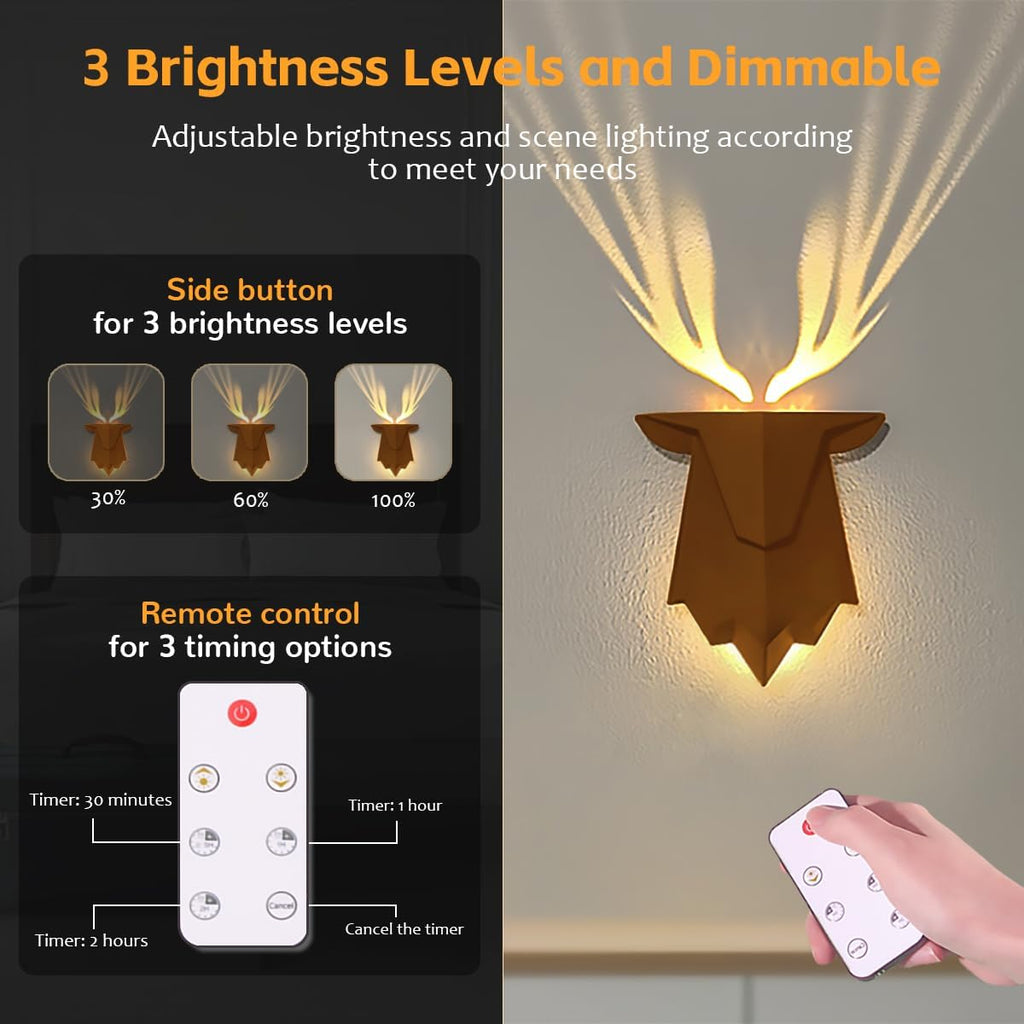 Antler Lamp with Remote Control, Adjustable and Timed Deer Night Light, Suitable for Living Room, Bedroom, Corridor Antler Wall Lamp Decor