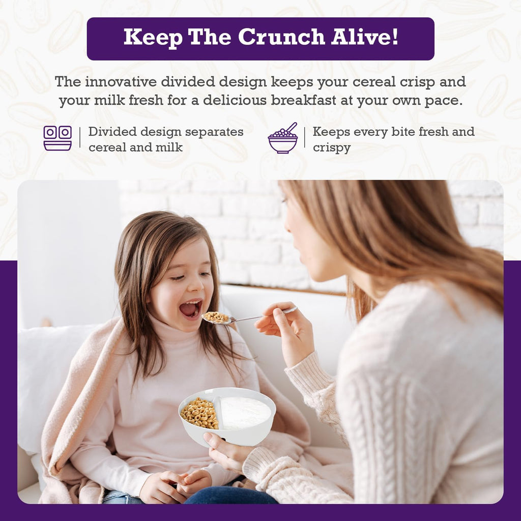 2 Pack - Just Crunch Anti-Soggy Cereal Bowl - Keeps Cereal Fresh & Crunchy | BPA Free | Microwave Safe | Ice Cream & Topping, Yogurt & Berries, Fries & Ketchup and More – White