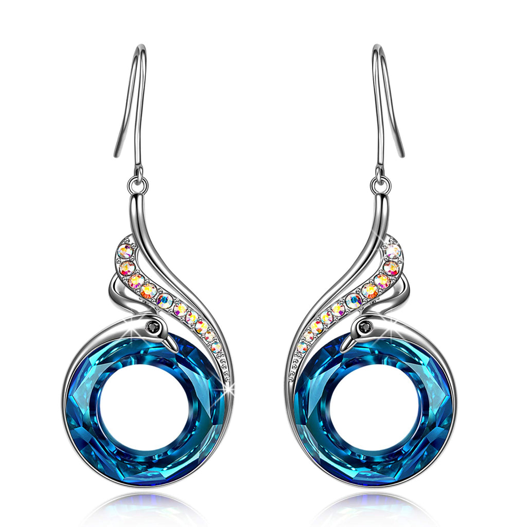 Kate Lynn "Rise From the Ashes" Phoenix Earrings, Sterling Silver Dangle Earrings with Crystals from Austria, Birthday Gift with Jewelry Box, Symbol of Luck and Renewal