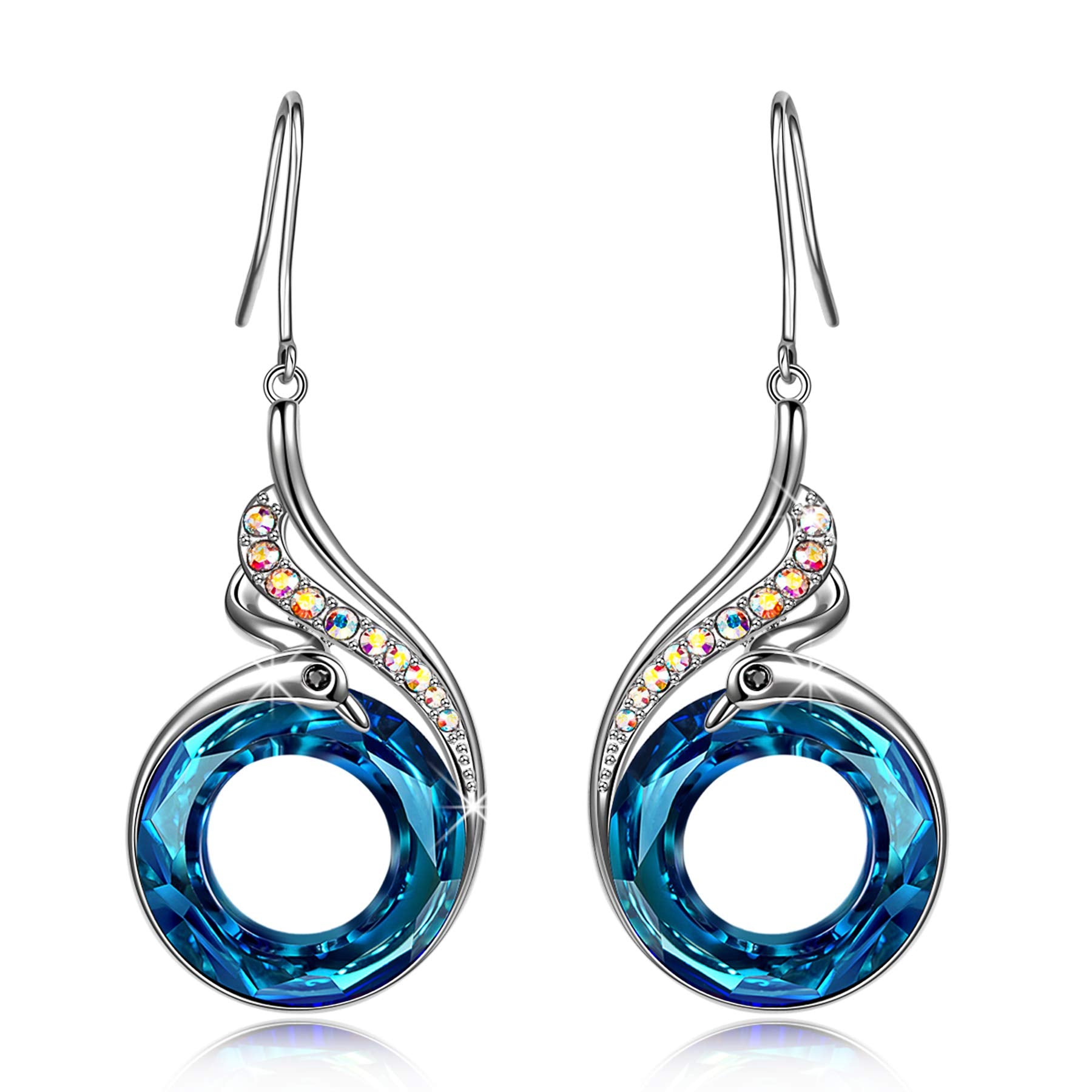 Kate Lynn "Rise From the Ashes" Phoenix Earrings, Sterling Silver Dangle Earrings with Crystals from Austria, Birthday Gift with Jewelry Box, Symbol of Luck and Renewal
