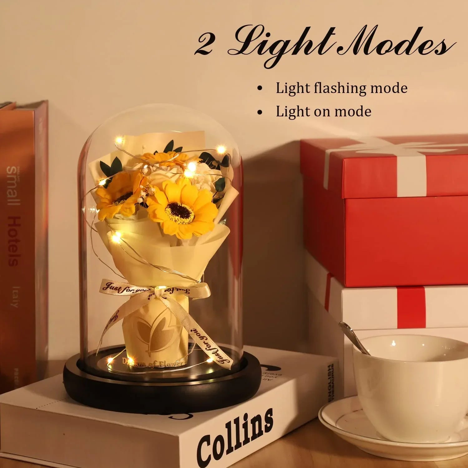 Valentines Day Gifts for Her,Valentines Flower Gifts for Women,Rose in Glass Dome with 2 Light Modes,Light Up Rose Flowers,Valentines Anniversary Birthday Gifts for Women, Mom, Wife, Girlfriend - Unique Gift Market
