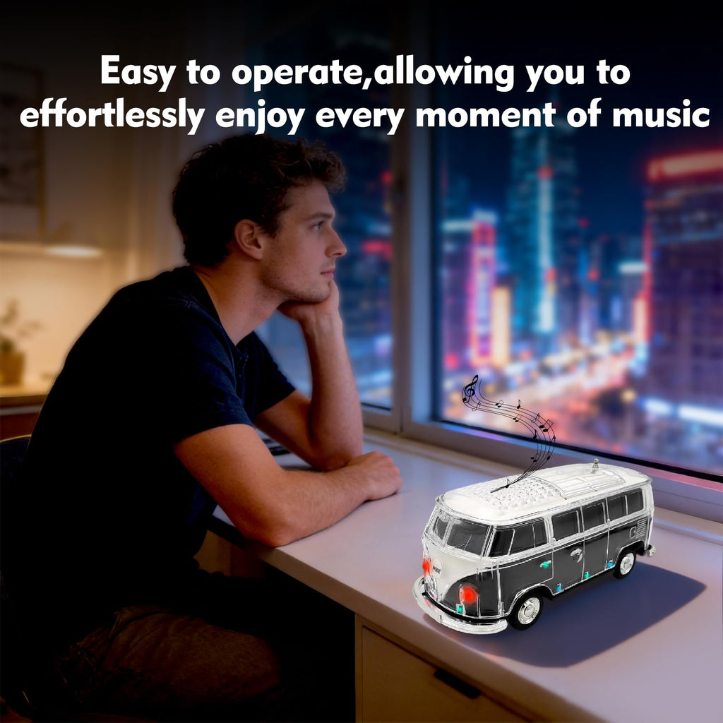 Mini Bus Bluetooth Speaker with Microphone, Portable Speaker Bluetooth, Small Speakers Bluetooth Wireless, LED Light, USB/TF, Car Design, Gift for Men, Men Birthday Gift Ideas (Green)