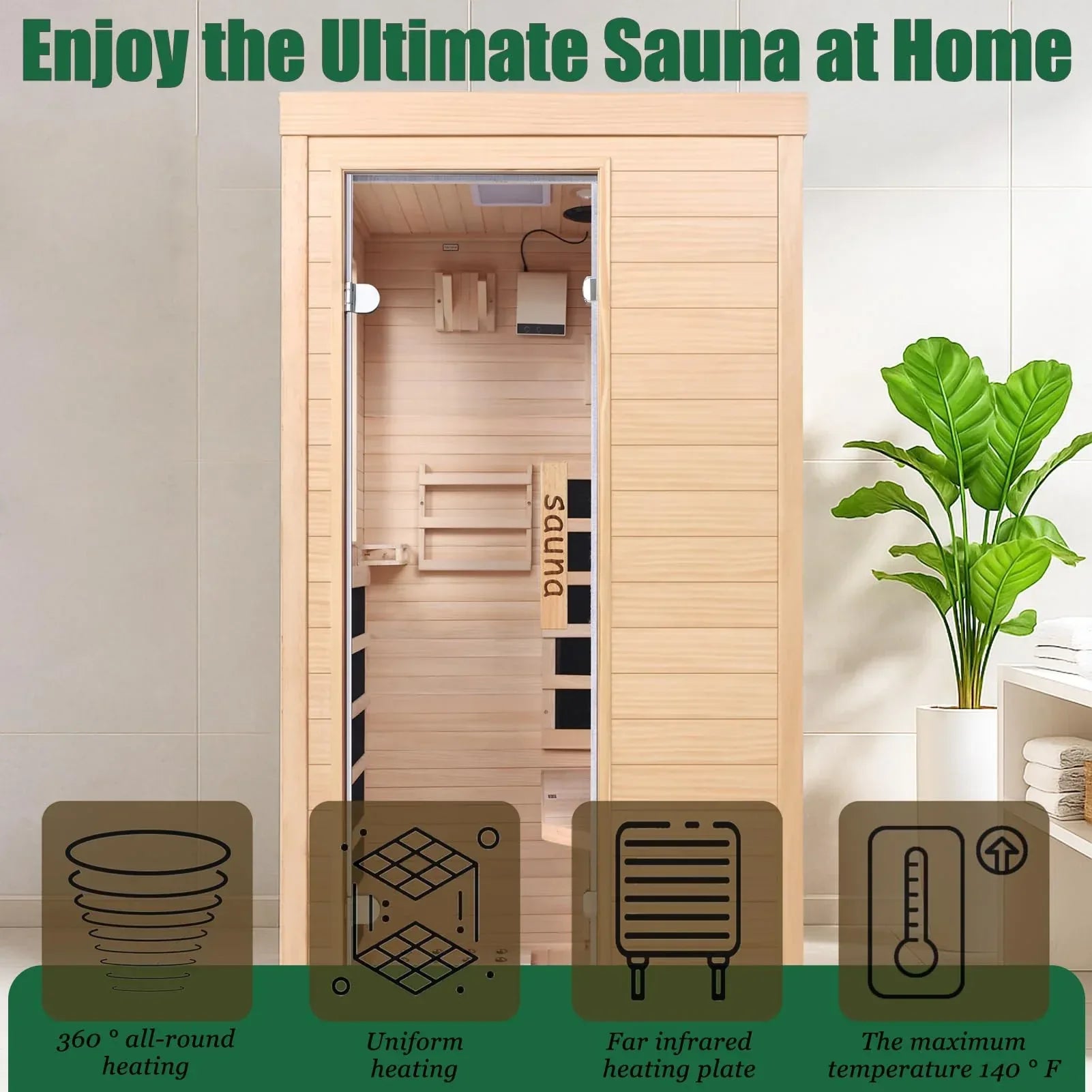 Far Infrared Sauna for 1 Person - 1050W Fast Heating, Canadian Hemlock Wood Home Sauna with Bluetooth Speaker, Chromotherapy & Oxygen Ionizer Easy Assembly Indoor Sauna for Relaxation, Detox, Home Gym - Unique Gift Market