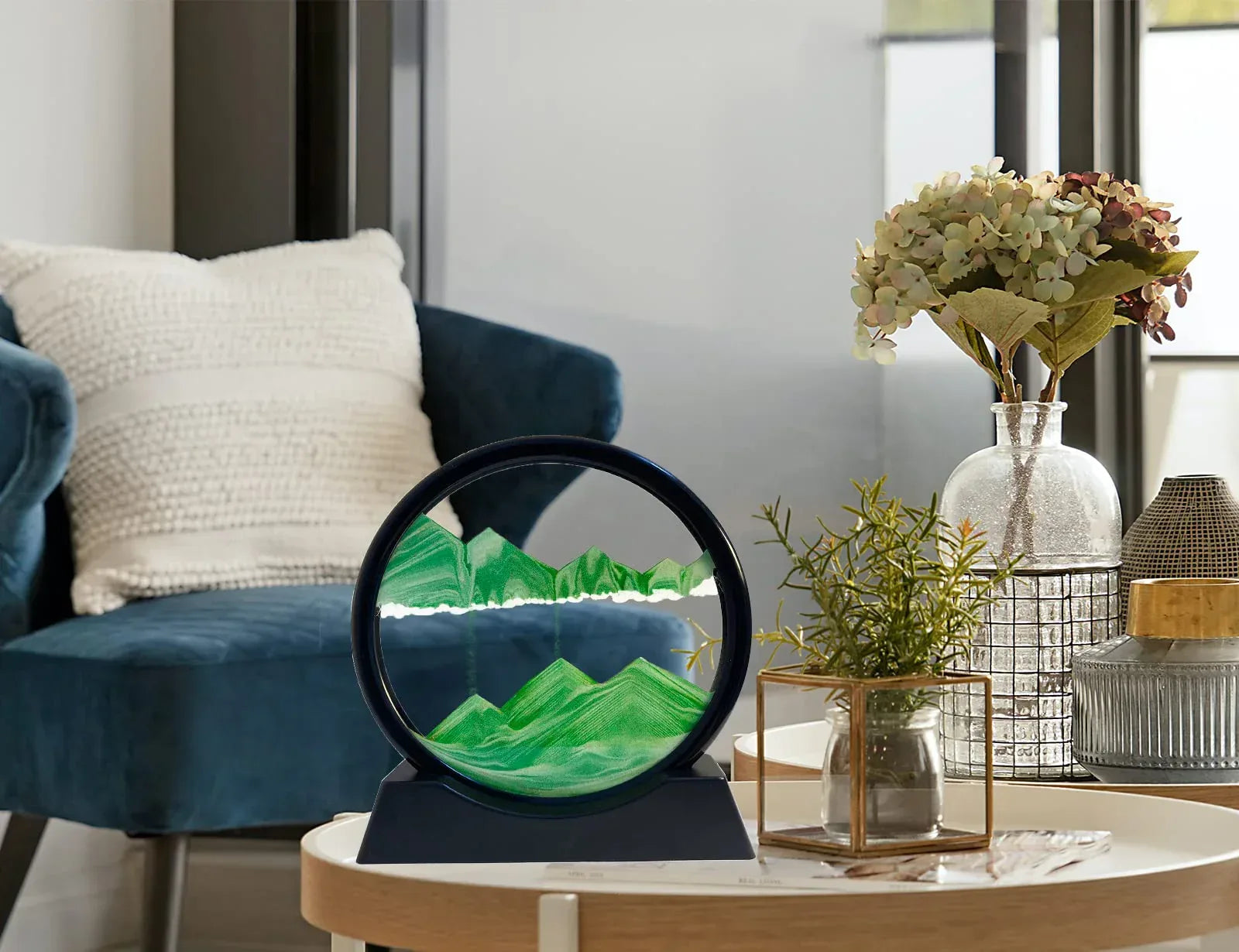 Moving Sand Art Picture - Sand Art Liquid Motion 3D Deep Sea Sandscape, Round Glass Frame Display Flowing Sand Relaxing Toy for Desktop Home Office Work Ocean Decor(Black, 7") - Unique Gift Market