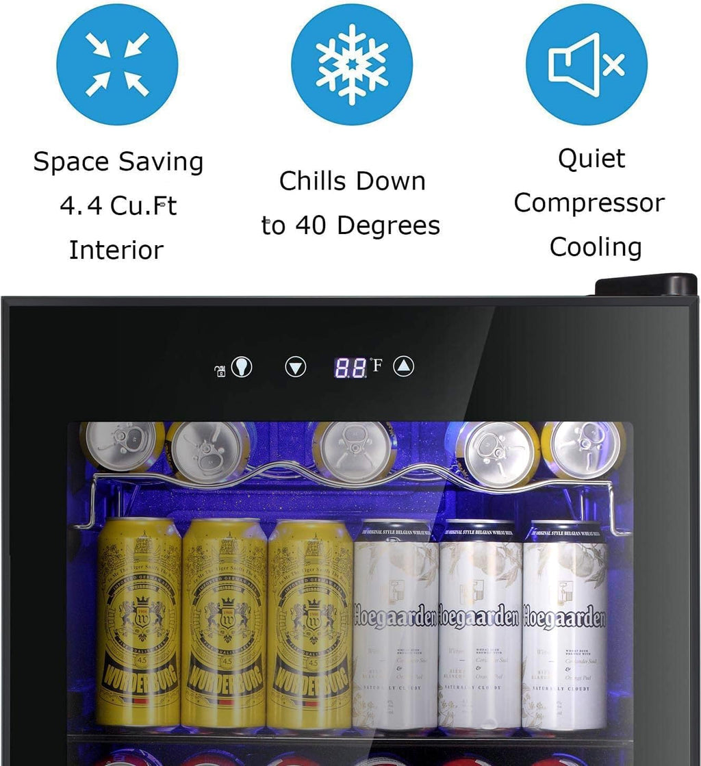 Antarctic Star 18L Beverage Refrigerator Cooler 24Can, Mini Fridge with Quiet Compressor, LED Light,Freestanding Small Fridge with Electronic Temperature Control for Home and Bar(40-61 ℉)