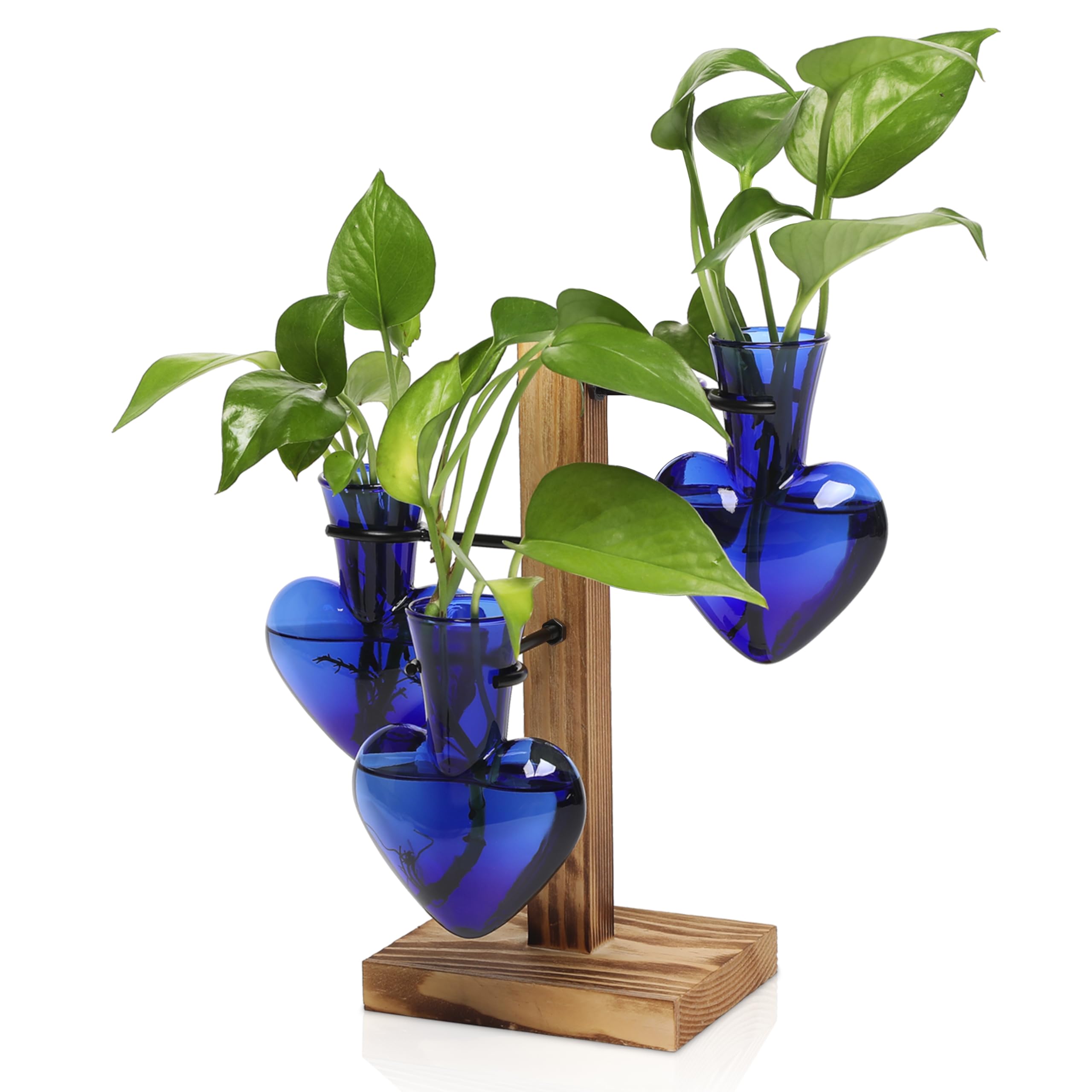 Plant Terrarium Propagation Stations with Wooden Stand, Glass Vase for Indoor Hydroponics Home Garden Office Decoration Gift for Women - 4 Love Bulb Vase