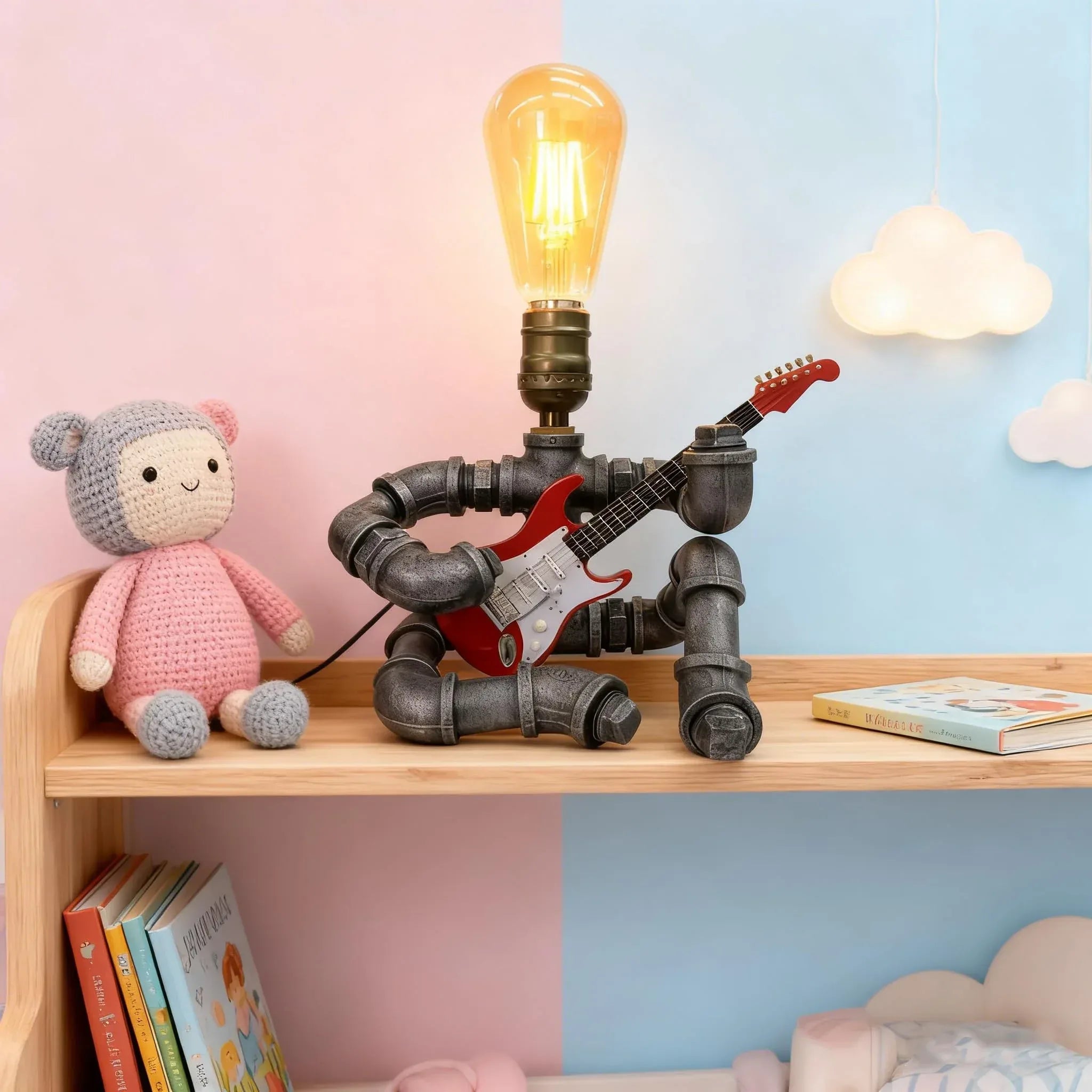 Steampunk Industrial Guitar Lamp - Unique Table Lamp/Desk Lamp with Edison Bulb, Vintage Decorative Lamp for Men, Guitar Lovers & Musicians, Creative Unusual Music-Themed Gift - Unique Gift Market