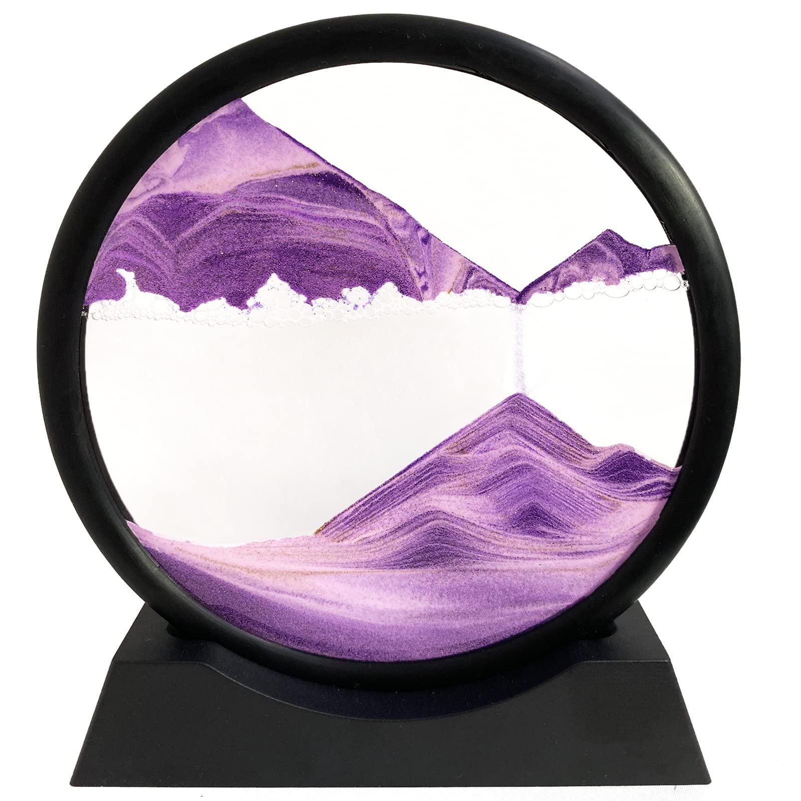 Moving Sand Art Picture - Sand Art Liquid Motion 3D Deep Sea Sandscape, Round Glass Frame Display Flowing Sand Relaxing Toy for Desktop Home Office Work Ocean Decor(Black, 7") - Unique Gift Market