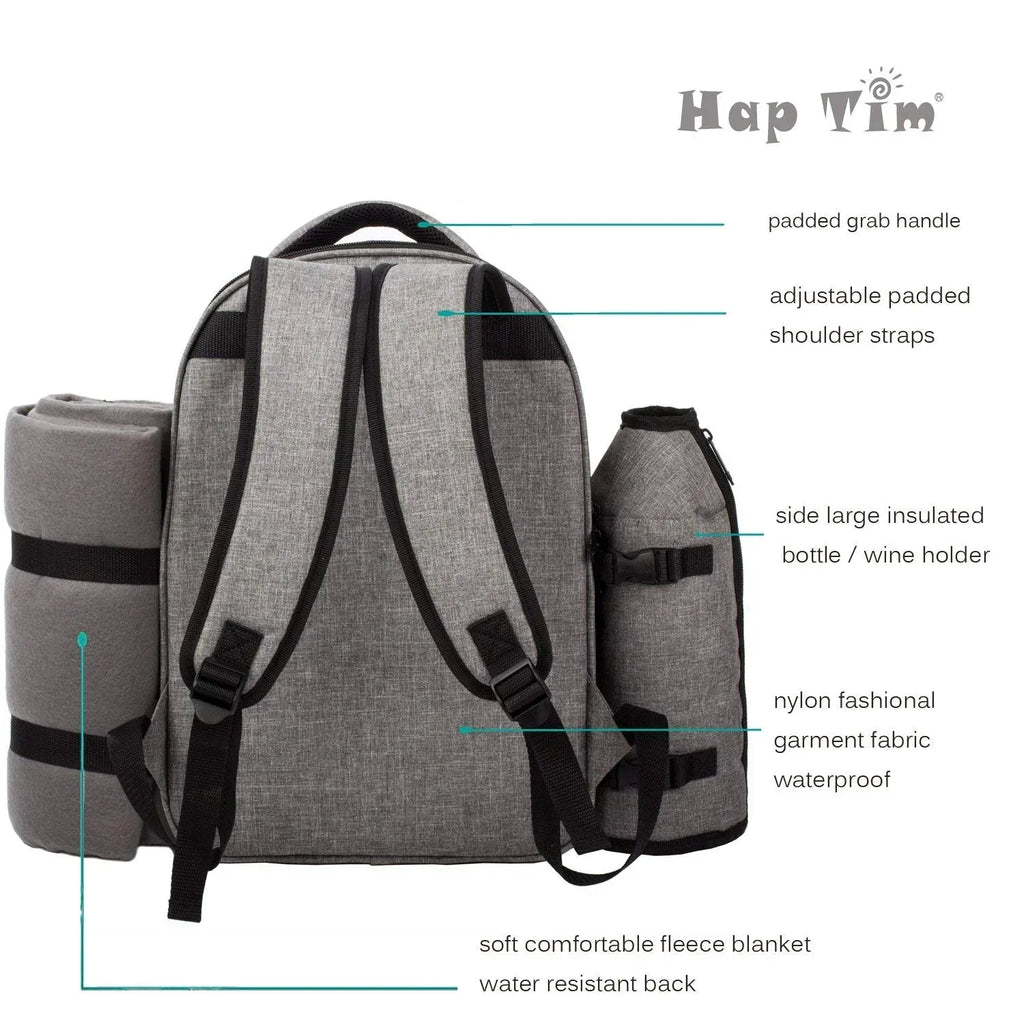 Hap Tim Picnic Basket Backpack for 2 Person with 2 Insulated Cooler Compartment, Wine Holder, Fleece Blanket, Cutlery Set, Wedding Gifts for Couples, Bridal Shower Gifts, Engagement Gifts - Unique Gift Market
