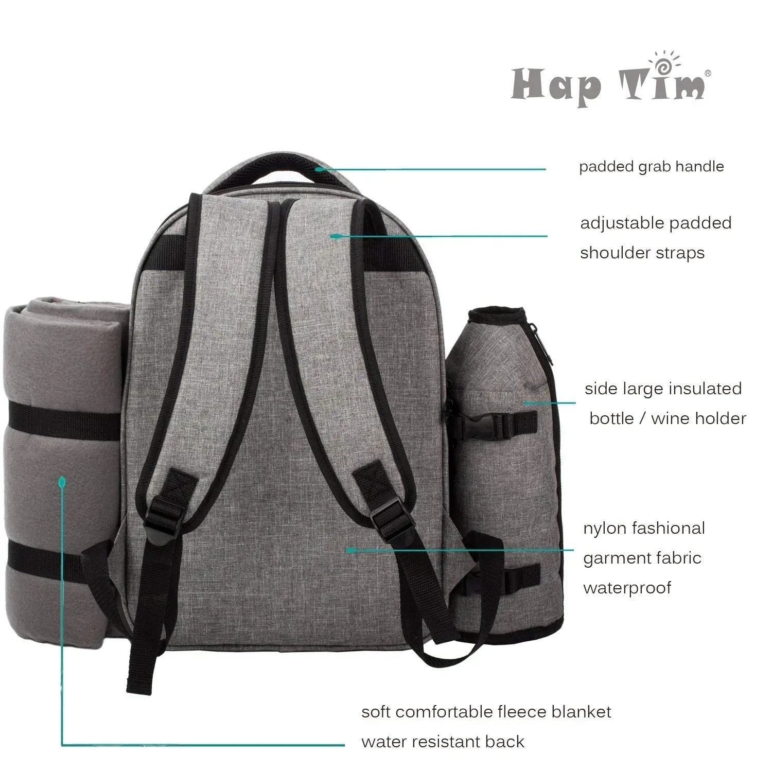 Hap Tim Picnic Basket Backpack for 2 Person with 2 Insulated Cooler Compartment, Wine Holder, Fleece Blanket, Cutlery Set, Wedding Gifts for Couples, Bridal Shower Gifts, Engagement Gifts - Unique Gift Market