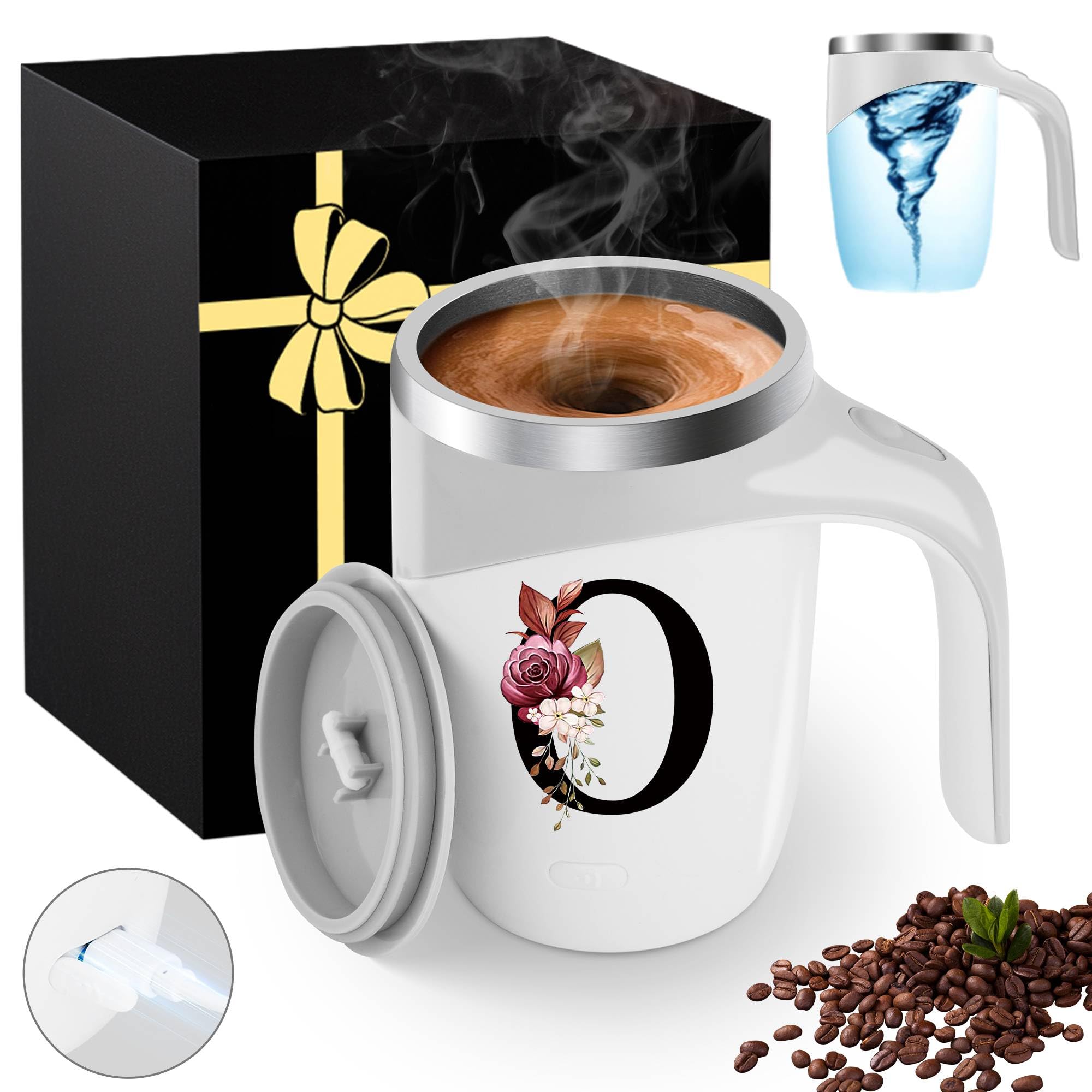 Initial Magnetic Stirring Coffee Mug Stainless Insulated Travel Cup Happy Birthday Personalized Gifts Women Adult Who Have Everything Want Nothing Mom Cool Special Custom Christmas Initial Present,G