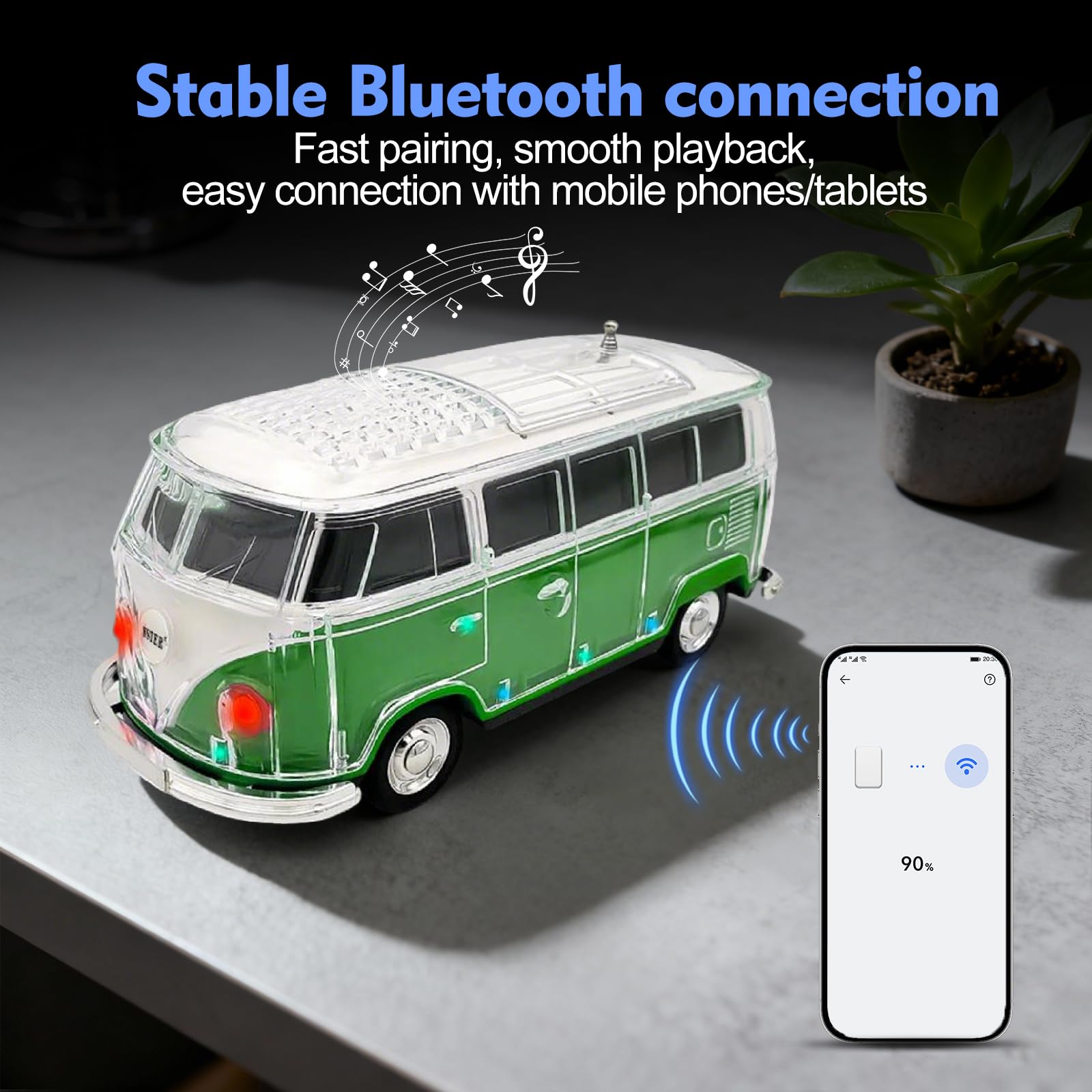 Mini Bus Bluetooth Speaker with Microphone, Portable Speaker Bluetooth, Small Speakers Bluetooth Wireless, LED Light, USB/TF, Car Design, Gift for Men, Men Birthday Gift Ideas (Green)