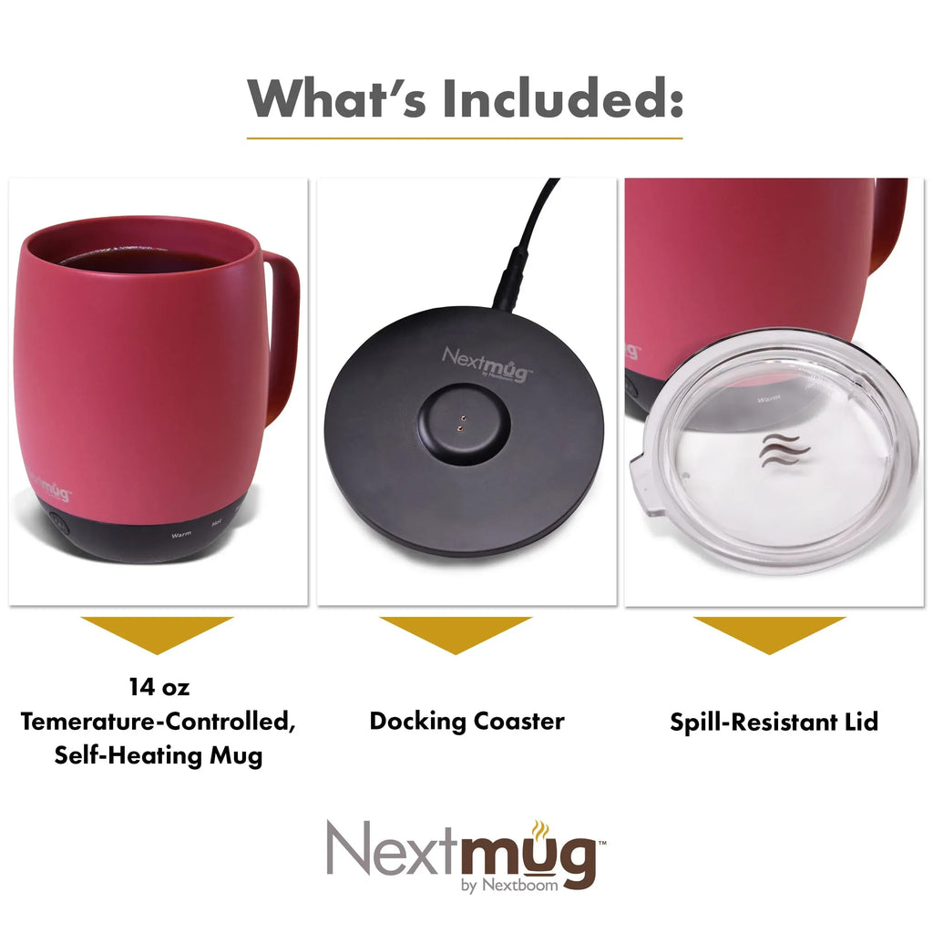 Nextmug - Temperature-Controlled, Self-Heating Coffee Mug (Black - 14 oz.) - Unique Gift Market