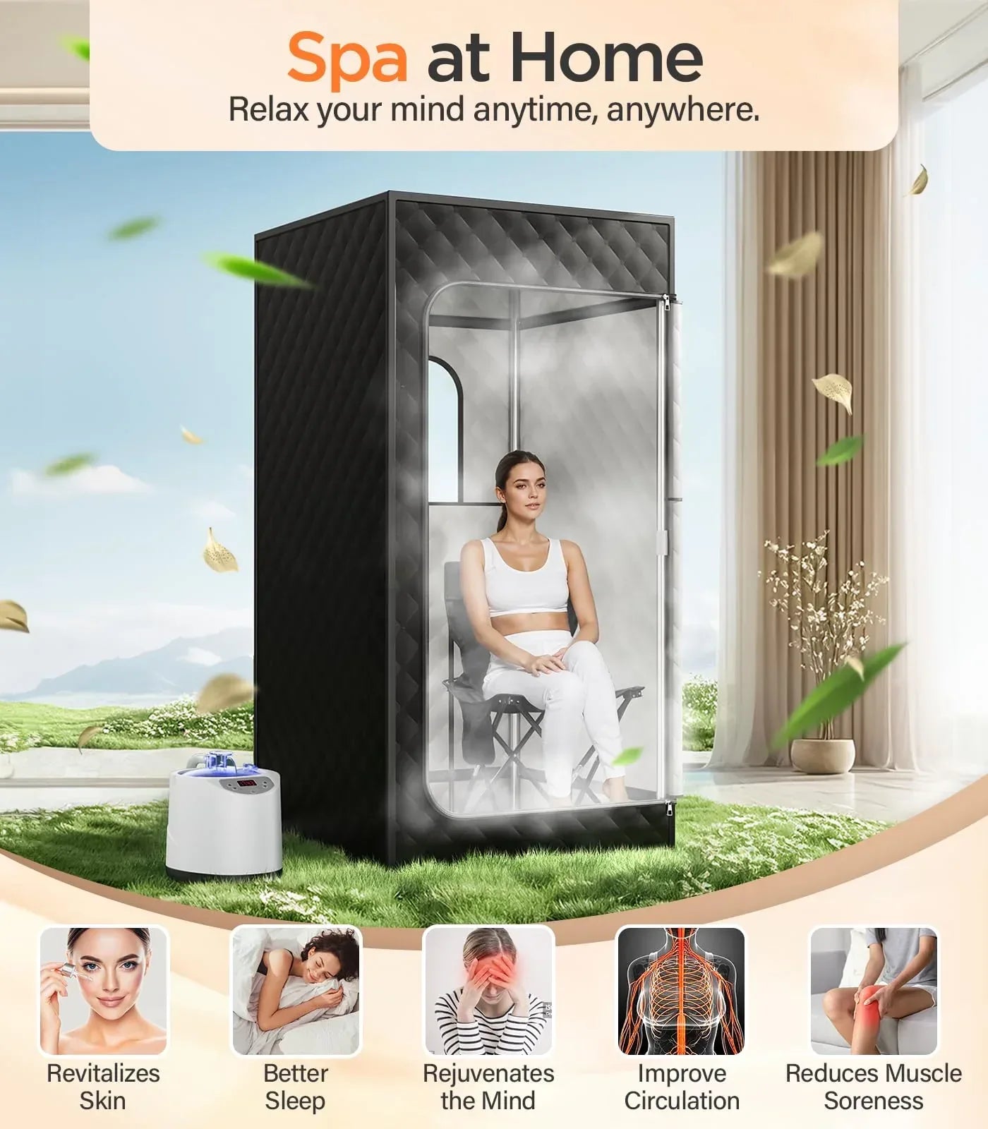 Portable Sauna for Home, Personal Portable Steam Sauna Tent with 1200W 3L Steamer Heater, 15 Levels, Remote Control, Foldable Chair, Cozy Big Size 36 * 36 * 71 inches - Unique Gift Market