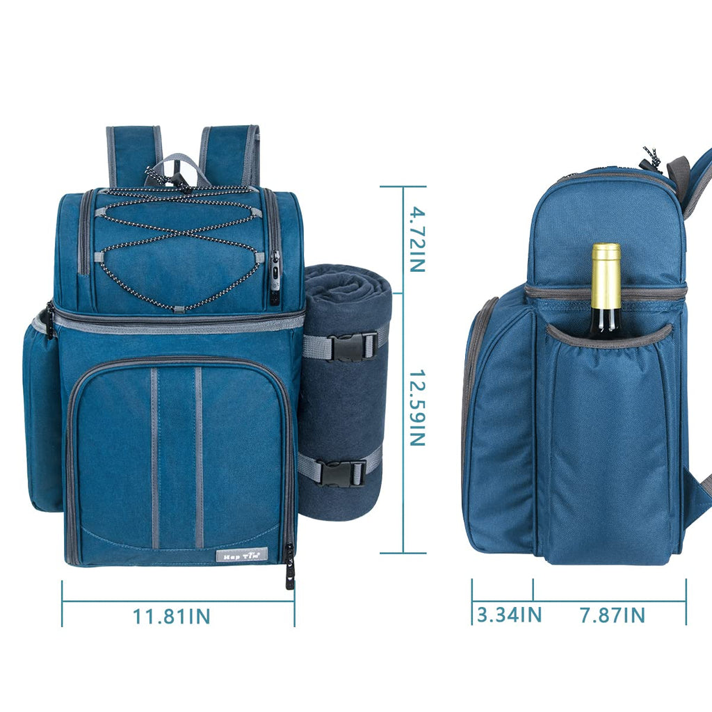 Hap Tim Picnic Basket Backpack for 2 Person with 2 Insulated Cooler Compartment, Wine Holder, Fleece Blanket, Cutlery Set, Wedding Gifts for Couples, Bridal Shower Gifts, Engagement Gifts