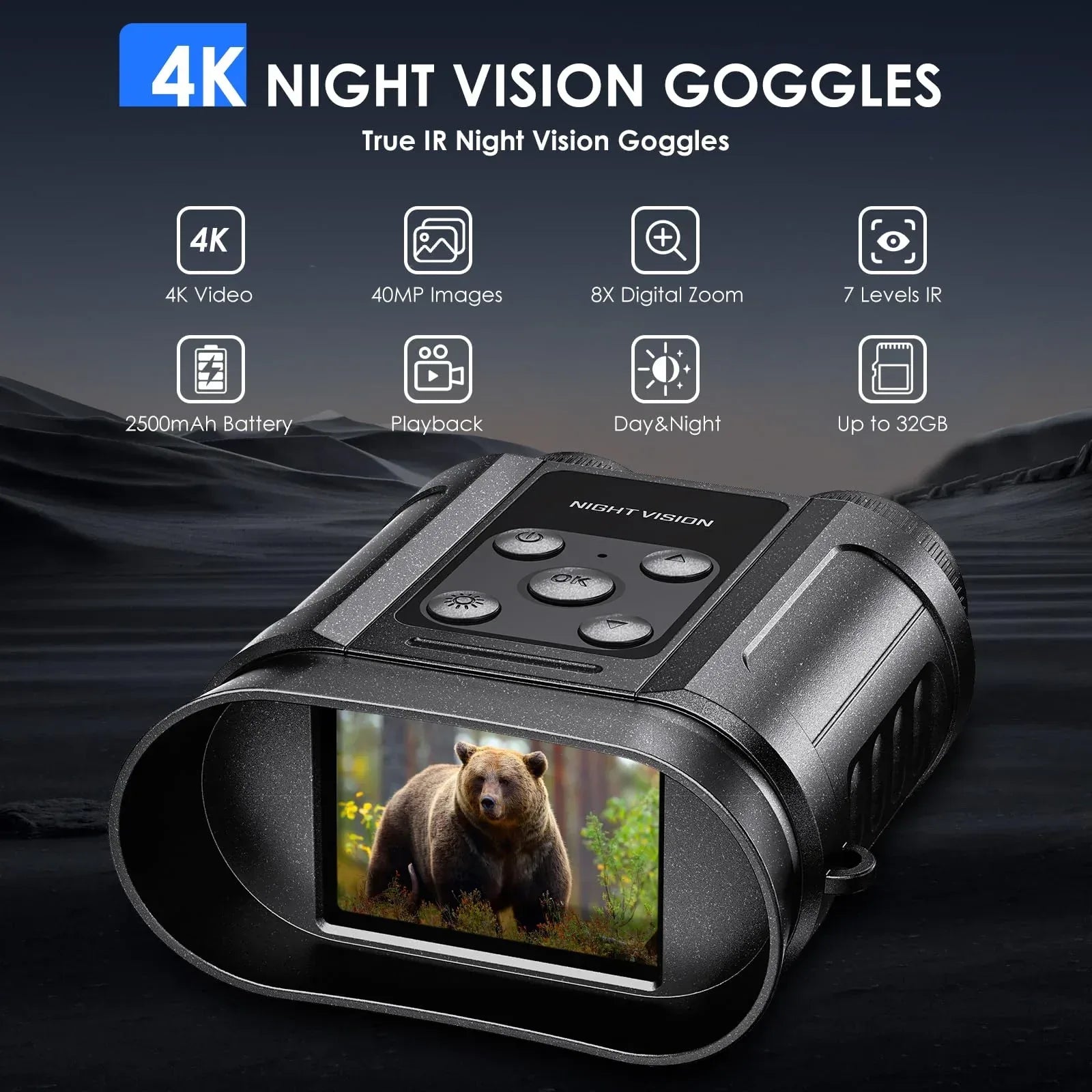 Gifts for Men and Teen Boys,Night Vision Goggles,Compact Night Vision Binoculars,32GB Card Included, Photo/Video Capture,Outdoor Tools for Education, Wildlife Watching,Gifts for Boy,Men,Father - Unique Gift Market