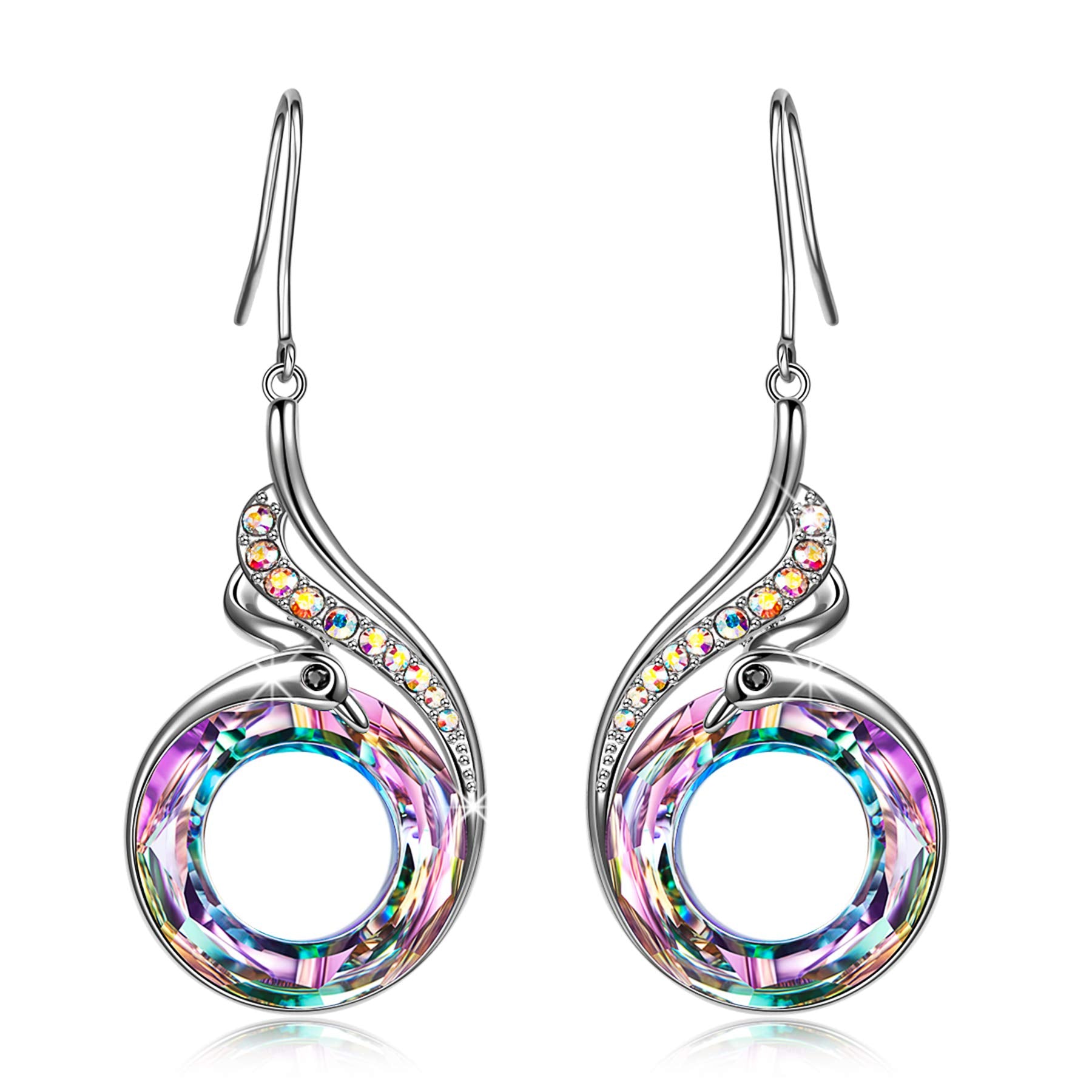 Kate Lynn "Rise From the Ashes" Phoenix Earrings, Sterling Silver Dangle Earrings with Crystals from Austria, Birthday Gift with Jewelry Box, Symbol of Luck and Renewal