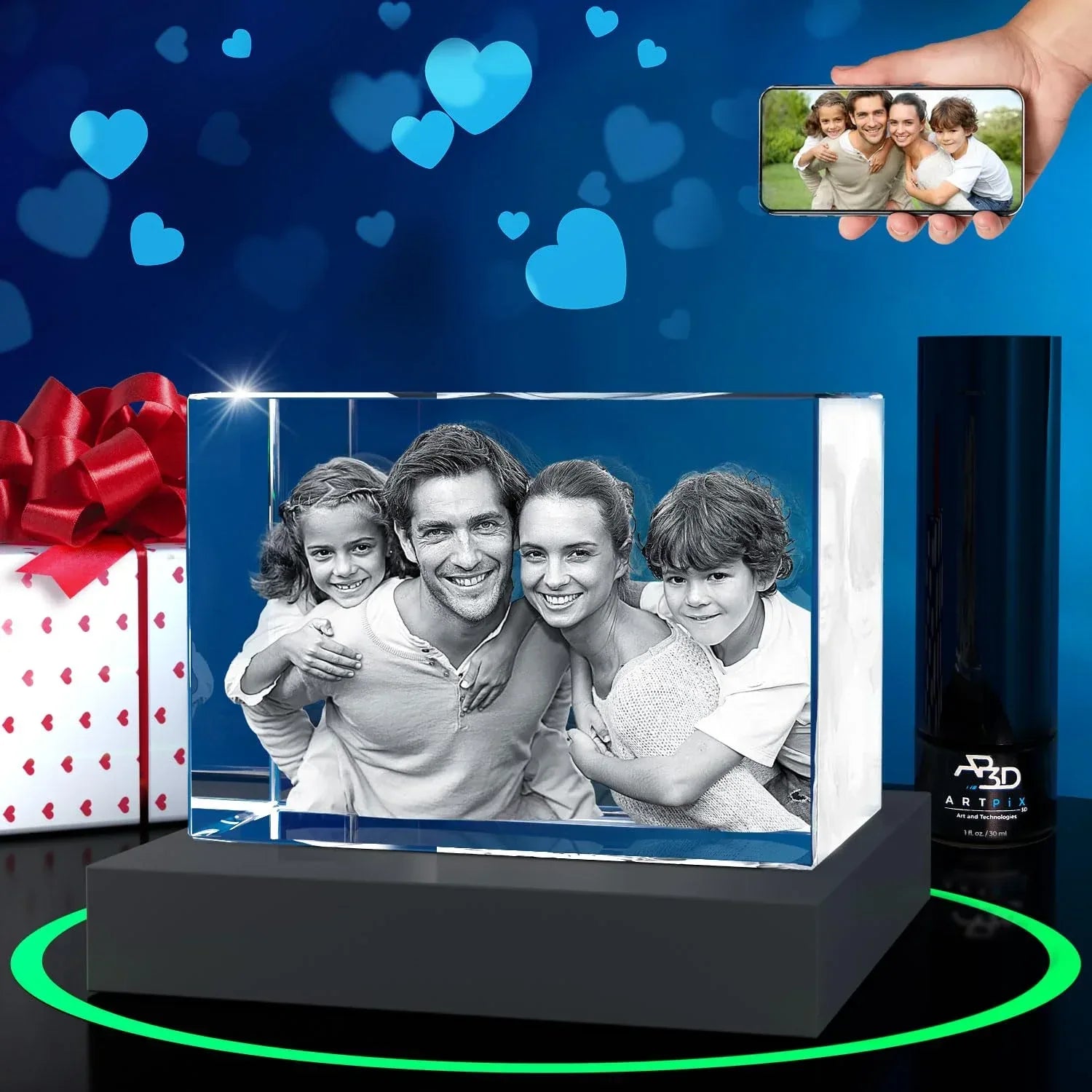 ArtPix 3D Crystal Photo, Valentines Day Personalized Gifts for Women, Wife, Men, Her, Him, Great V-Day Custom Gift With Your Own Photo, Customized Glass 3D Laser Etched Picture Wedding - Unique Gift Market