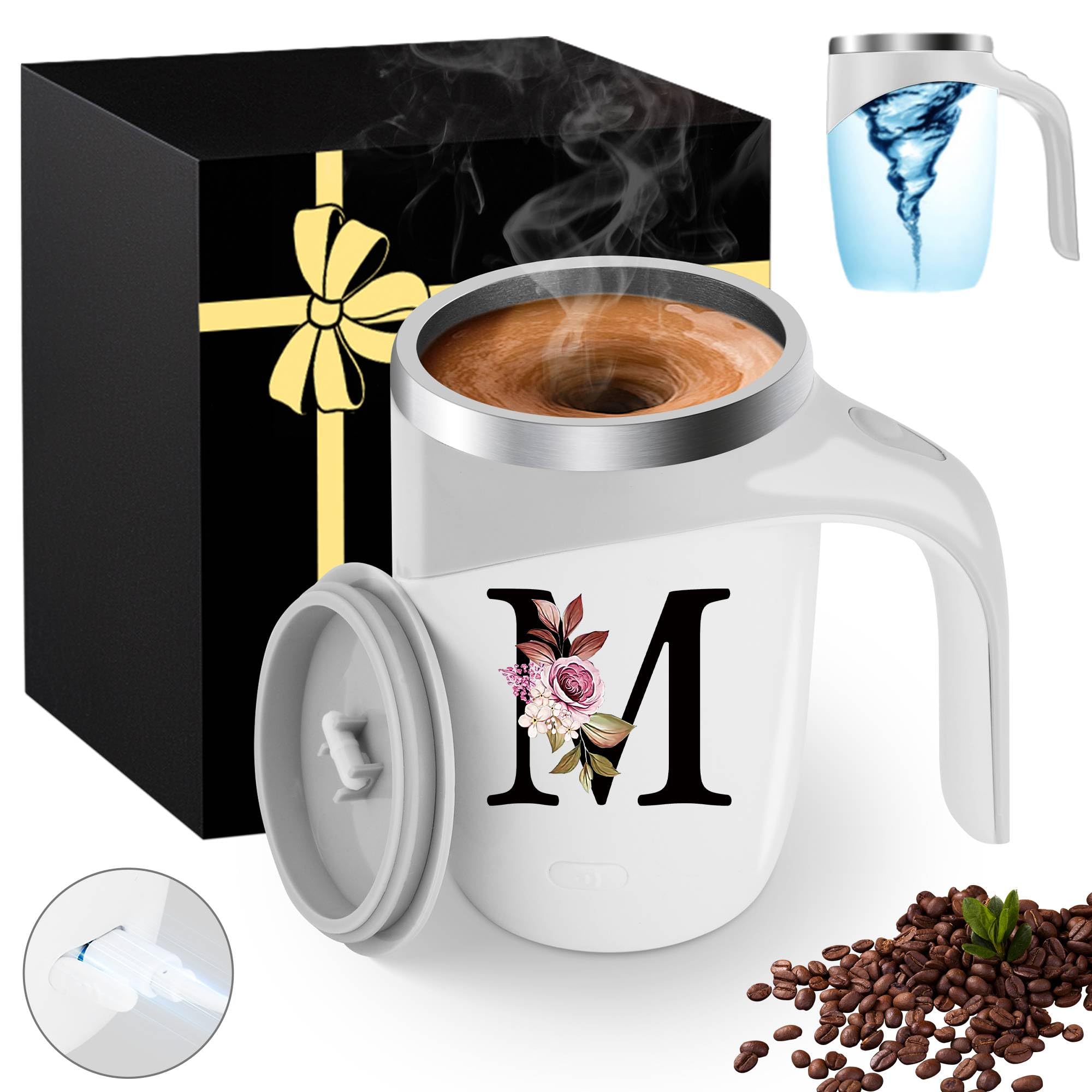 Initial Magnetic Stirring Coffee Mug Stainless Insulated Travel Cup Happy Birthday Personalized Gifts Women Adult Who Have Everything Want Nothing Mom Cool Special Custom Christmas Initial Present,G