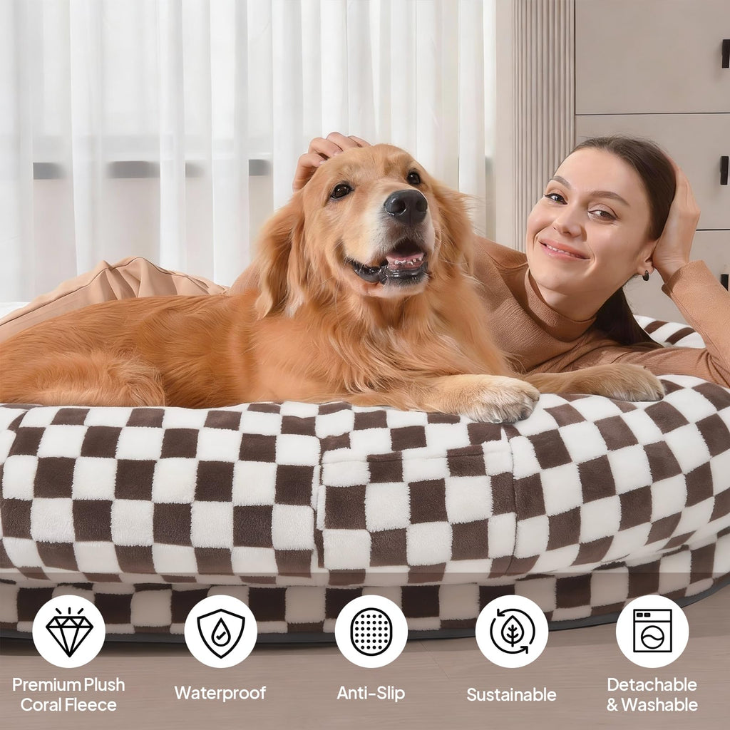 Giant Human Dog Bed for Adults and Pets, 74"x50"x12" Durable Memory Foam for Full-Body Comfort, Waterproof & Machine Washable Cover, Family Shared Lounger for Any Room, Grey