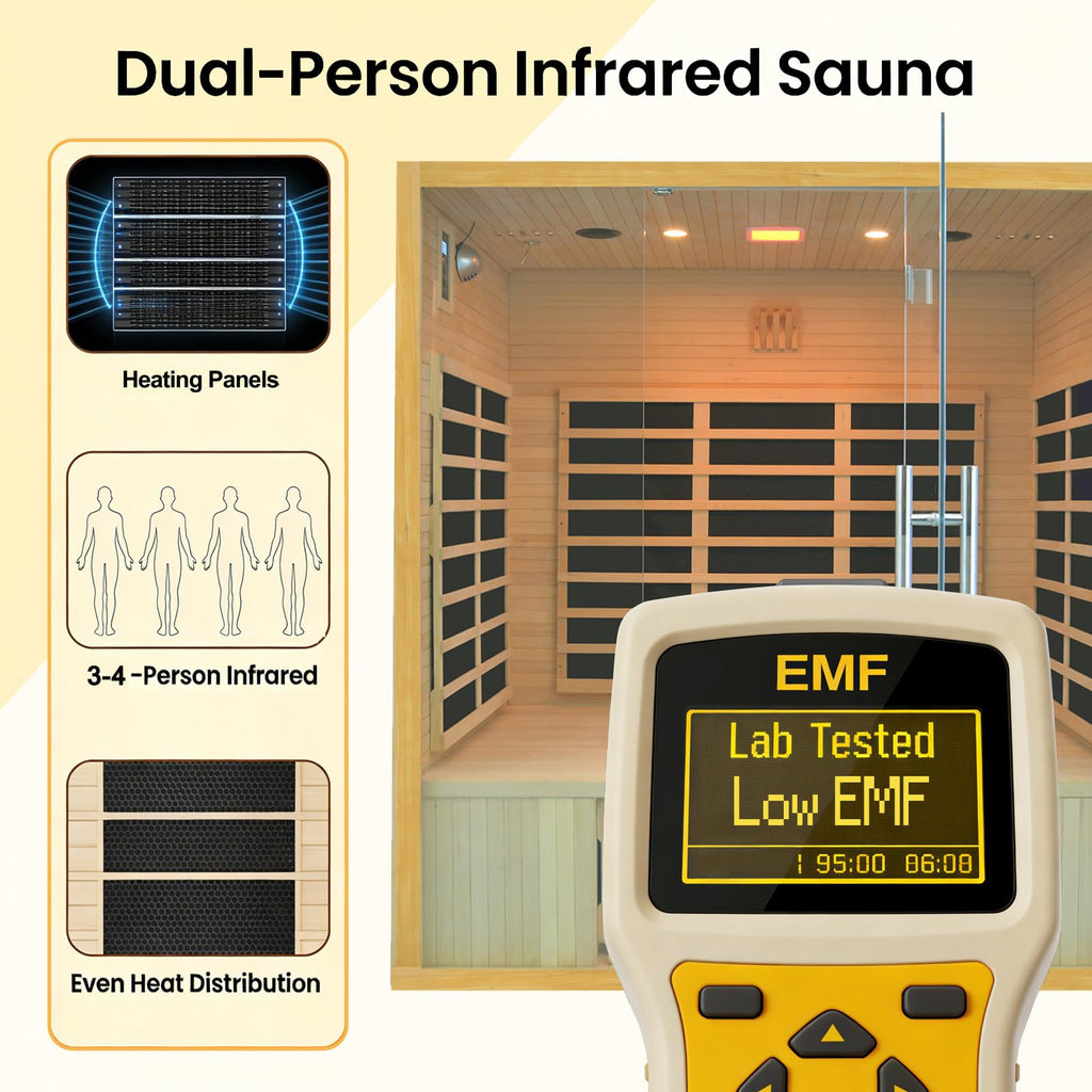 Far Infrared Sauna for 1 Person - 1050W Fast Heating, Canadian Hemlock Wood Home Sauna with Bluetooth Speaker, Chromotherapy & Oxygen Ionizer Easy Assembly Indoor Sauna for Relaxation, Detox, Home Gym