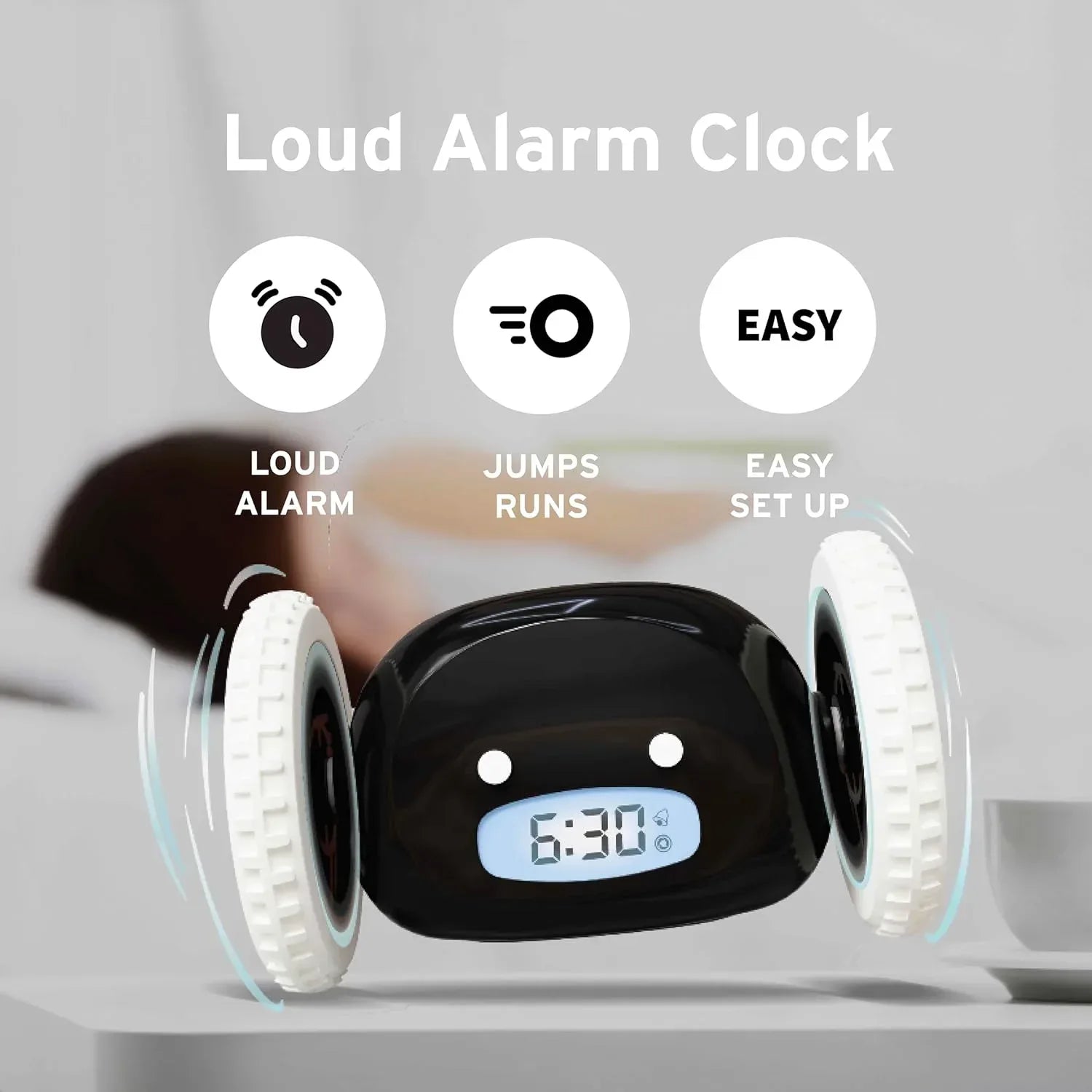 CLOCKY Alarm Clock on Wheels – Loud Rolling Alarm Clock for Heavy Sleepers | Runaway Clock That Jumps & Runs to Wake You Up | Funny Unique Gift for Adults, Teens & Kids Bedrooms (Black) - Unique Gift Market