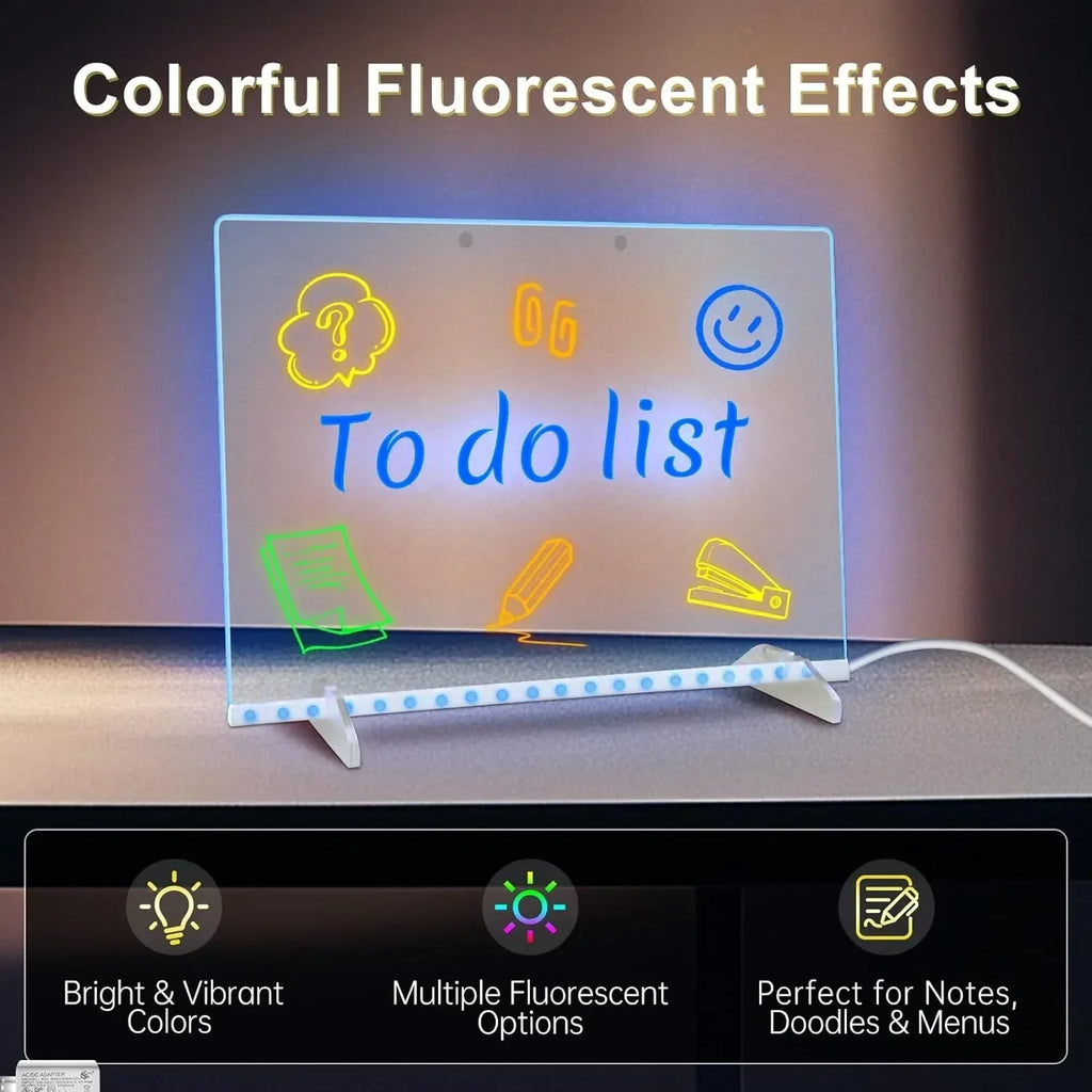 LED Note Board with 7 Colors, Includes Adapter, 13"x10" Led Drawing Board for Kids, Light Up Dry Erase Boards with 7 Markers, Soft Cloth, Hanging Chain, Holiday Trend Gift - Unique Gift Market