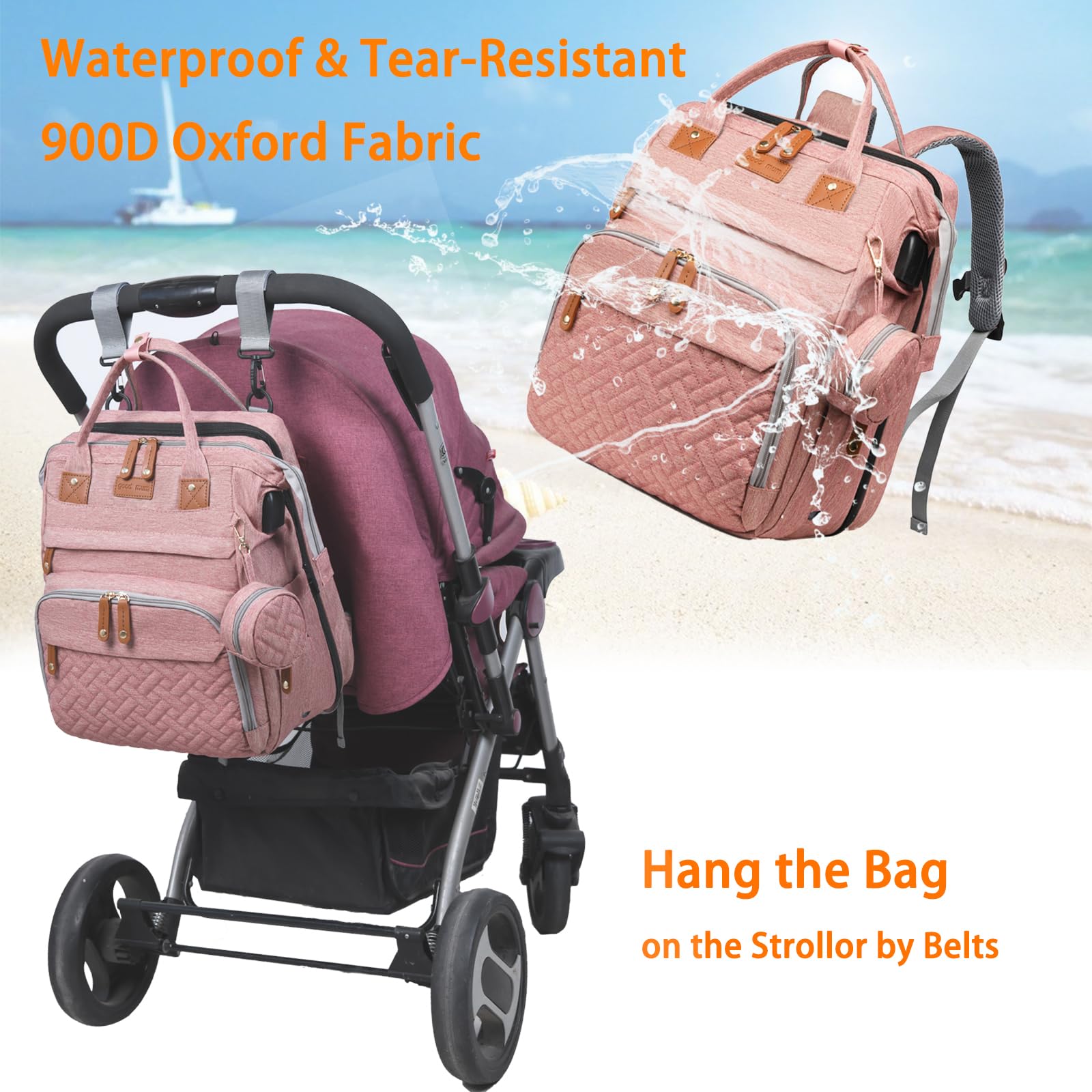 Baby Diaper Bags with Changing Station, Waterproof Diaper Bag Backpack for Moms Dads with USB Charging Port, Baby Shower Gifts, Large Capacity diaper backpack, Grey