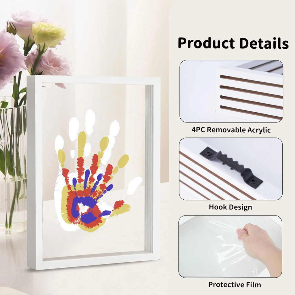 Family Handprint Kit, DIY Craft Keepsake Wooden Frame, Endless Gift Set, Non-Toxic Paints, Transparent Sheets (Brown) - Unique Gift Market
