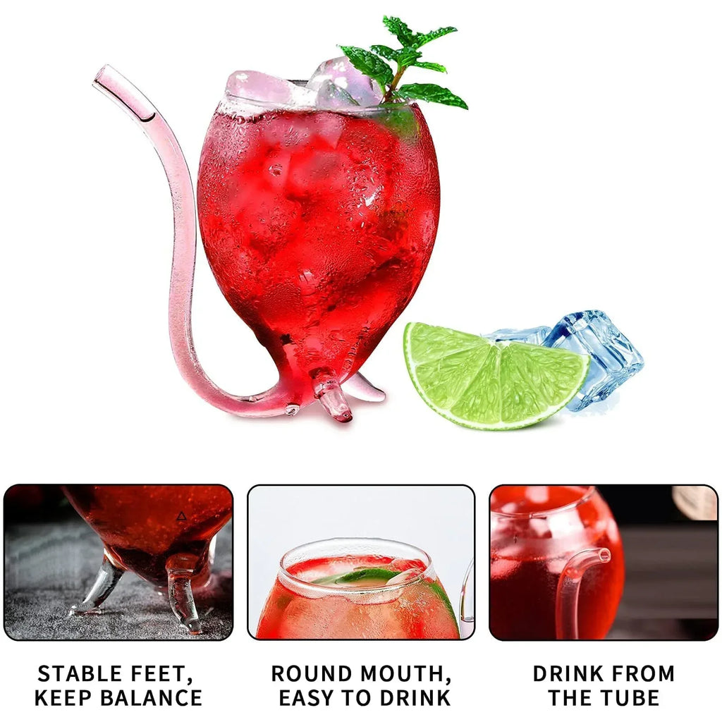 INFTYLE Vampire Wine Glass 12oz Set Of 4 Creative Cocktail Glasses Decanter Cups Mugs with Built-in Straw for Cocktail Wine Juice Ice Cream Champagne Home Bar Party Club Glassware Barware - Unique Gift Market