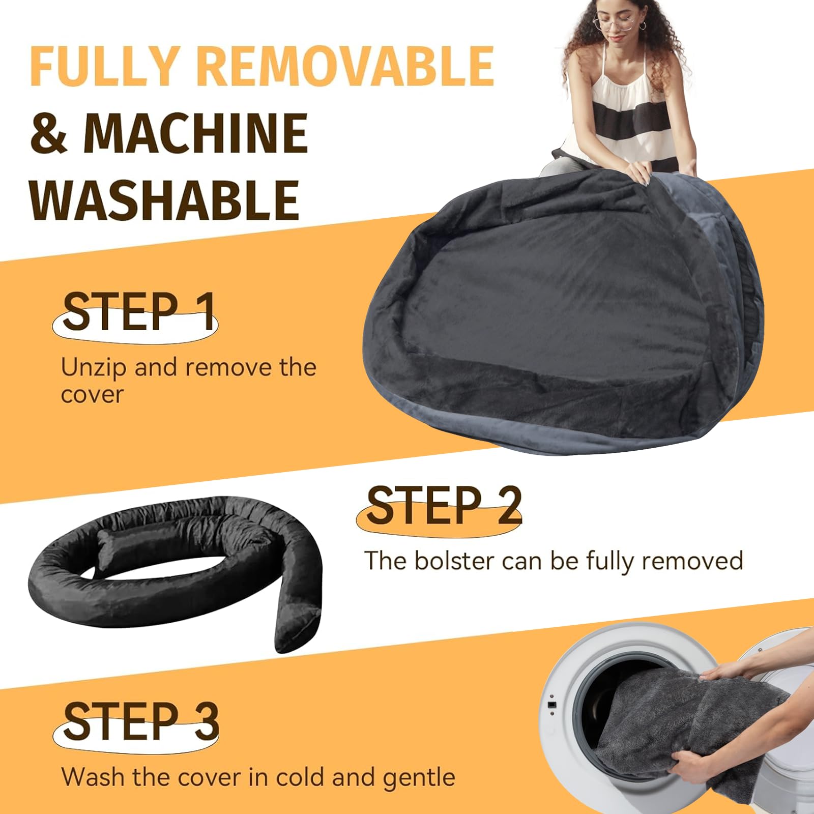 Giant Human Dog Bed for Adults and Pets, 74"x50"x12" Durable Memory Foam for Full-Body Comfort, Waterproof & Machine Washable Cover, Family Shared Lounger for Any Room, Grey