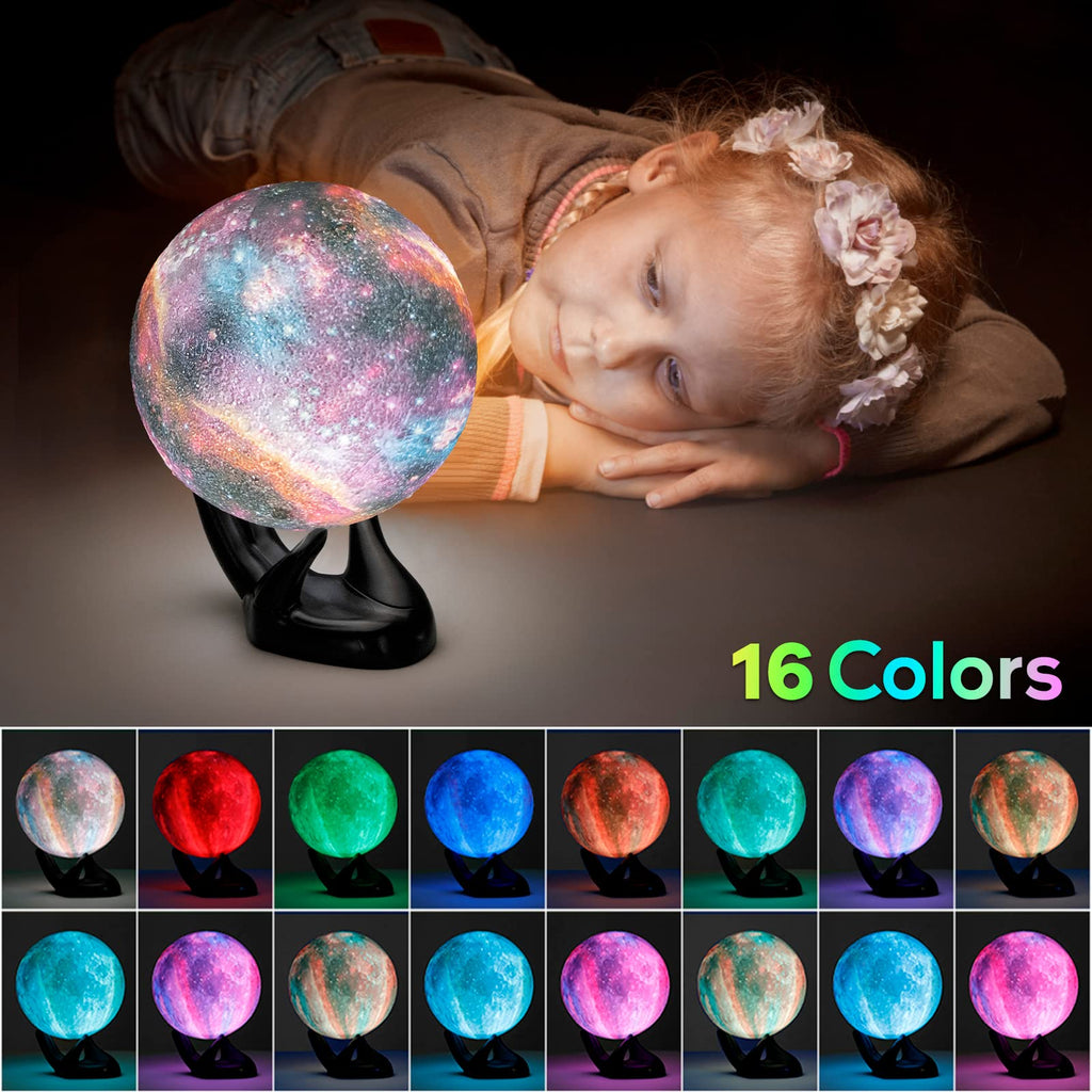 BRIGHTWORLD Moon Lamp Galaxy Lamp 5.9 inch 16 Colors LED 3D Moon Light, Remote & Touch Control Moon Night Light Christmas Gifts for Girls Boys Kids Women Birthday（Wooden Base）