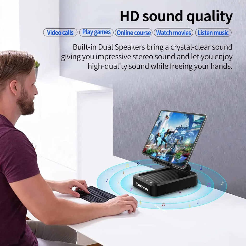 Cell Phone Stand with Wireless Bluetooth Speaker and Anti-Slip Base HD Surround Sound Perfect for Home and Outdoors with Bluetooth Speaker for Desk Compatible with iPhone/ipad/Samsung Galaxy - Unique Gift Market