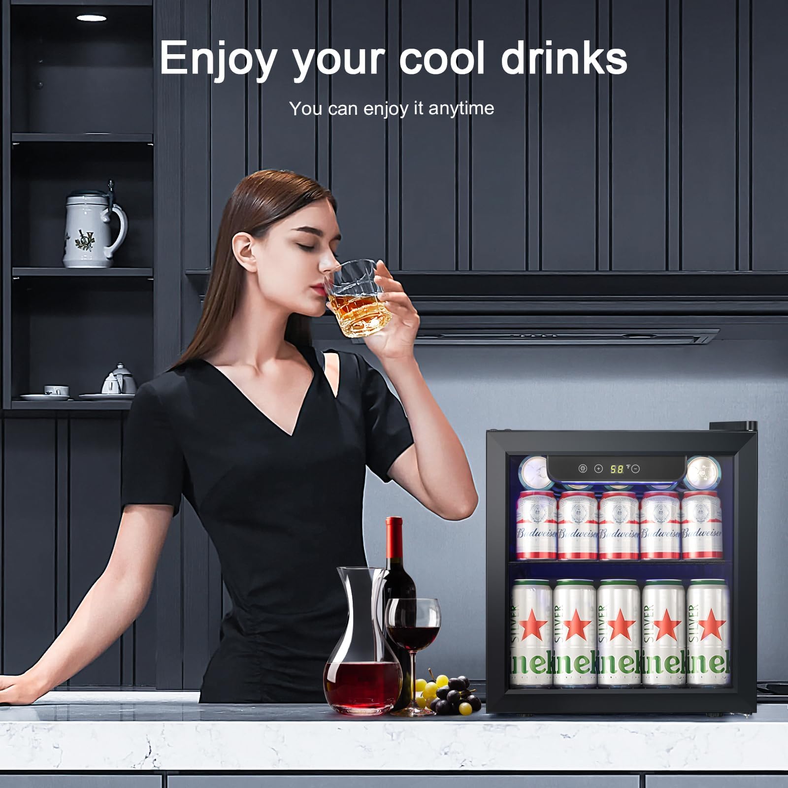 Antarctic Star 18L Beverage Refrigerator Cooler 24Can, Mini Fridge with Quiet Compressor, LED Light,Freestanding Small Fridge with Electronic Temperature Control for Home and Bar(40-61 ℉)