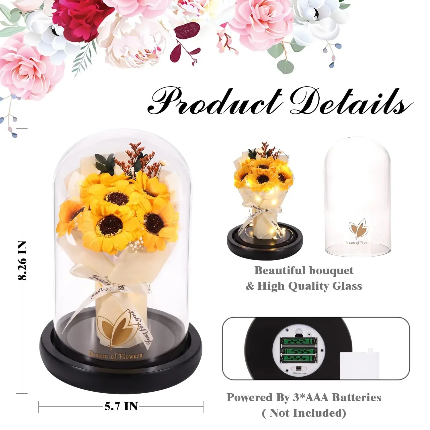 Valentines Day Gifts for Her,Valentines Flower Gifts for Women,Rose in Glass Dome with 2 Light Modes,Light Up Rose Flowers,Valentines Anniversary Birthday Gifts for Women, Mom, Wife, Girlfriend - Unique Gift Market