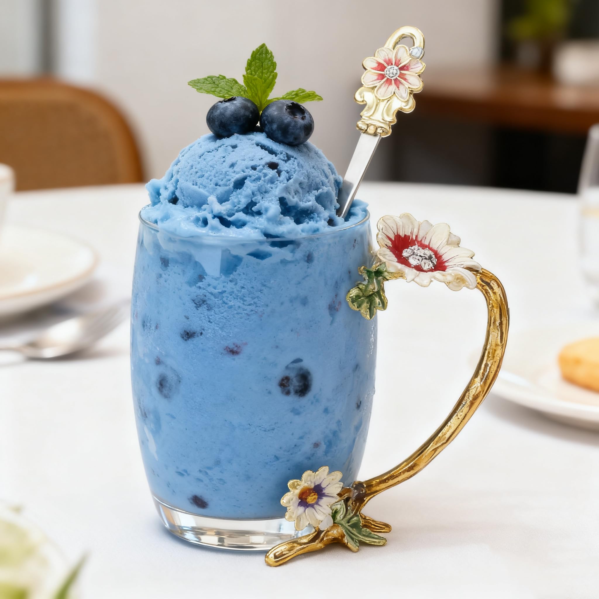 Best Gifts For Women Mom Blue Glass Coffee Tea Mug Unique Birthday Christmas Gift For Women Who Have Everything, Gift For Her Tea Cup with Spoon Sets (Blue-Tal)