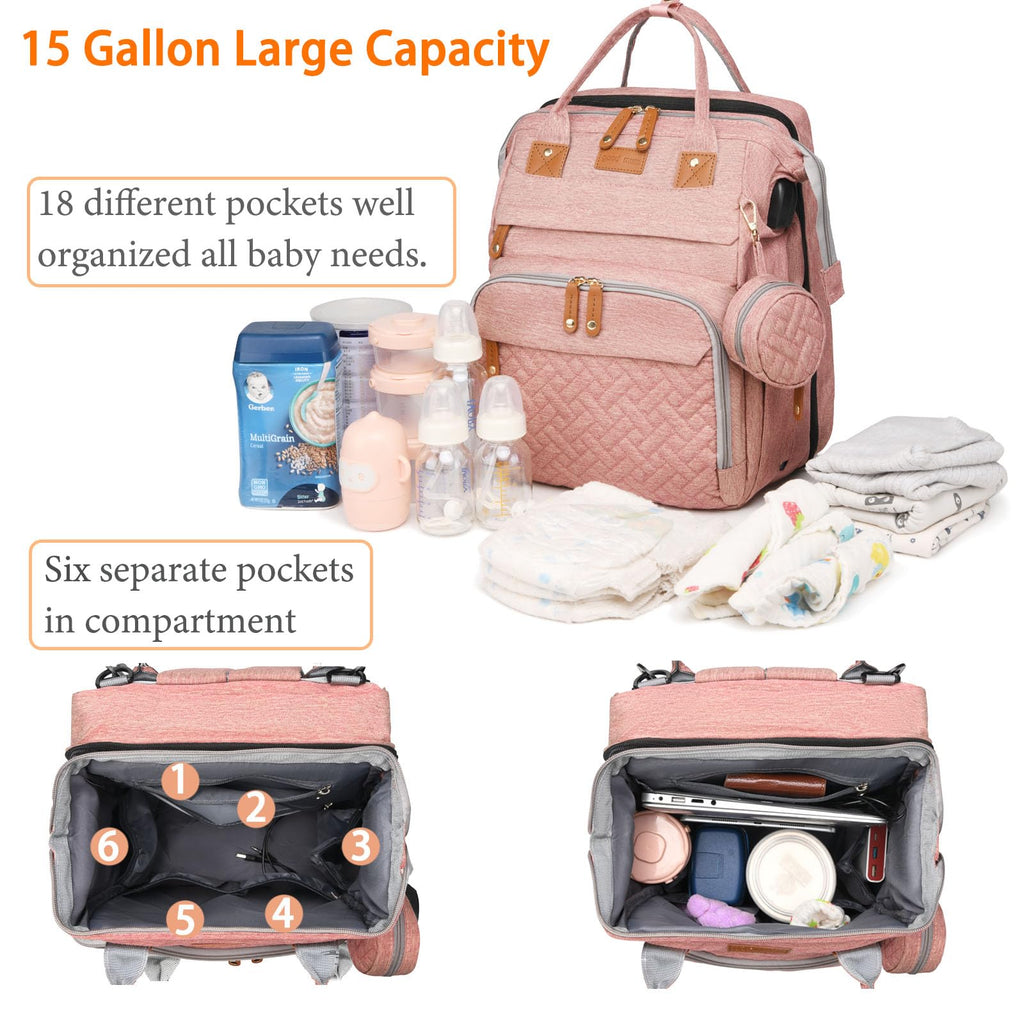 Baby Diaper Bags with Changing Station, Waterproof Diaper Bag Backpack for Moms Dads with USB Charging Port, Baby Shower Gifts, Large Capacity diaper backpack, Grey