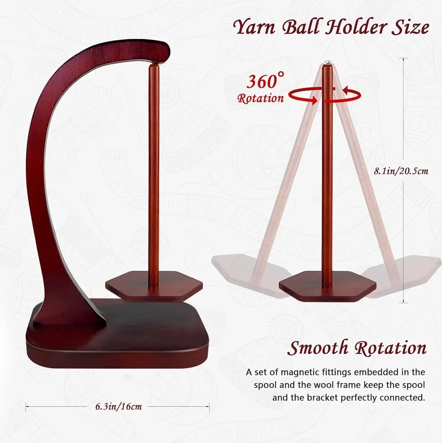 JUCPASH Yarn Holder for Crocheting and Knitting, Wooden Yarn Spinner with Magnetic Rotating Mechanism and Anti-Slip Pads, Crochet Accessories Birthday Gifts for Women Mom Wife Grandma Mother (Brown) - Unique Gift Market